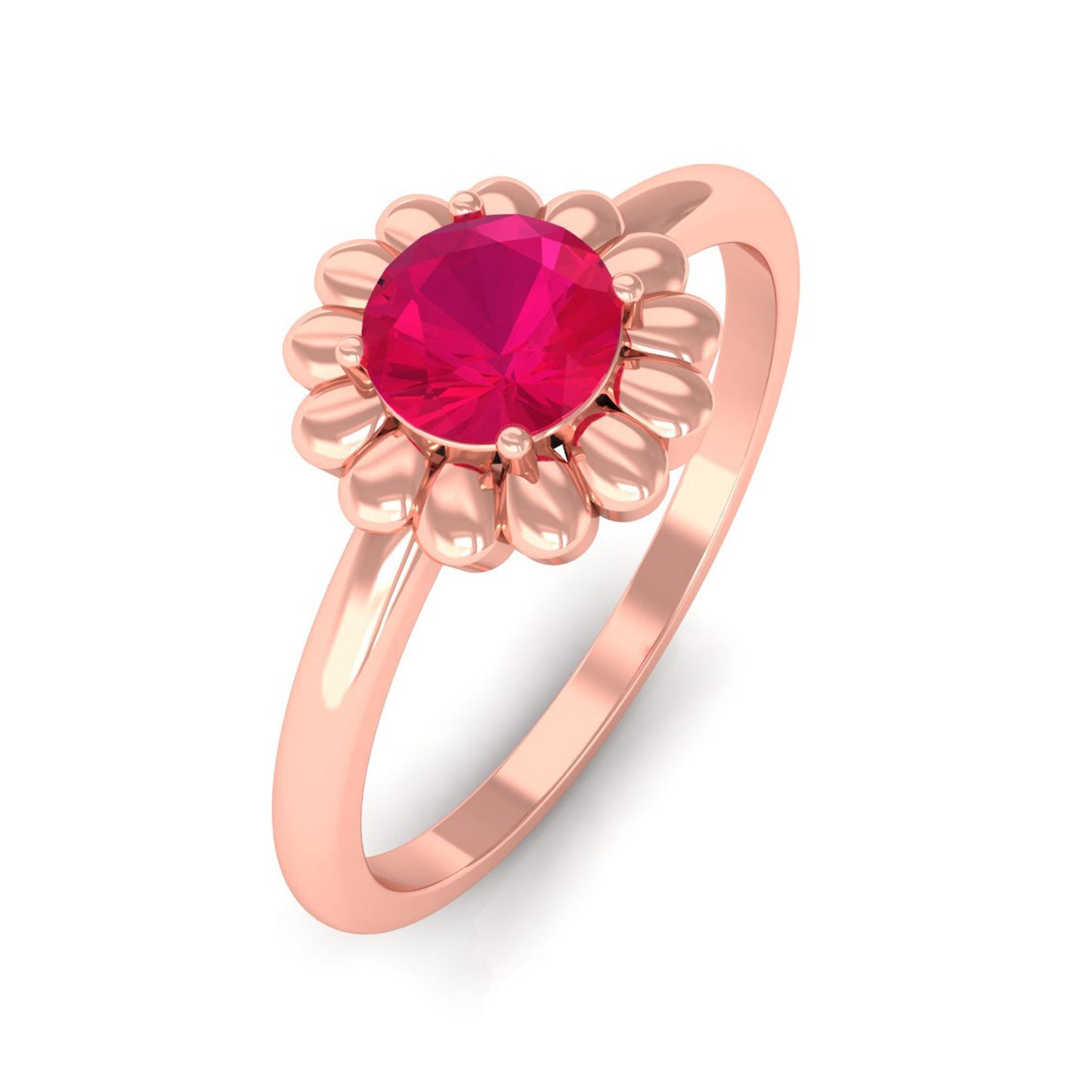 Round Cut Genuine Ruby Flower Promise Ring