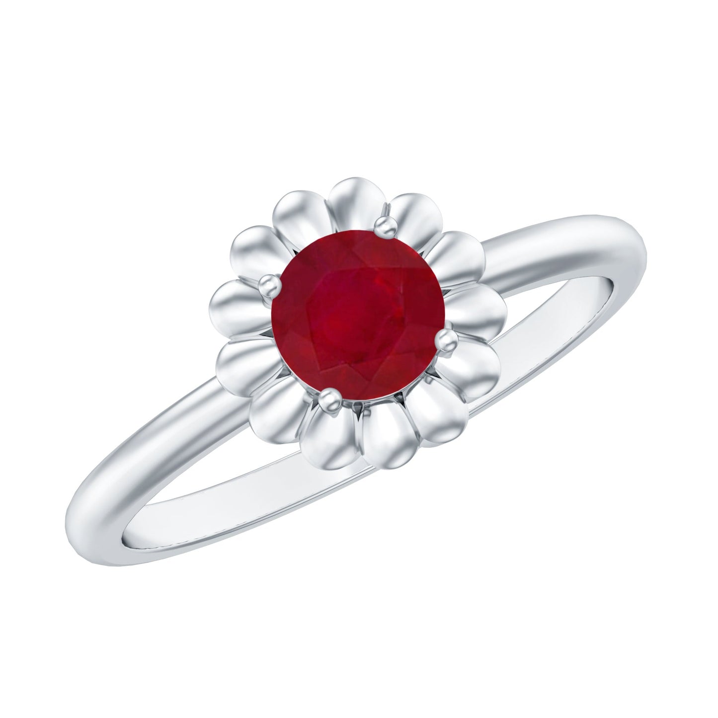 Round Cut Genuine Ruby Flower Promise Ring