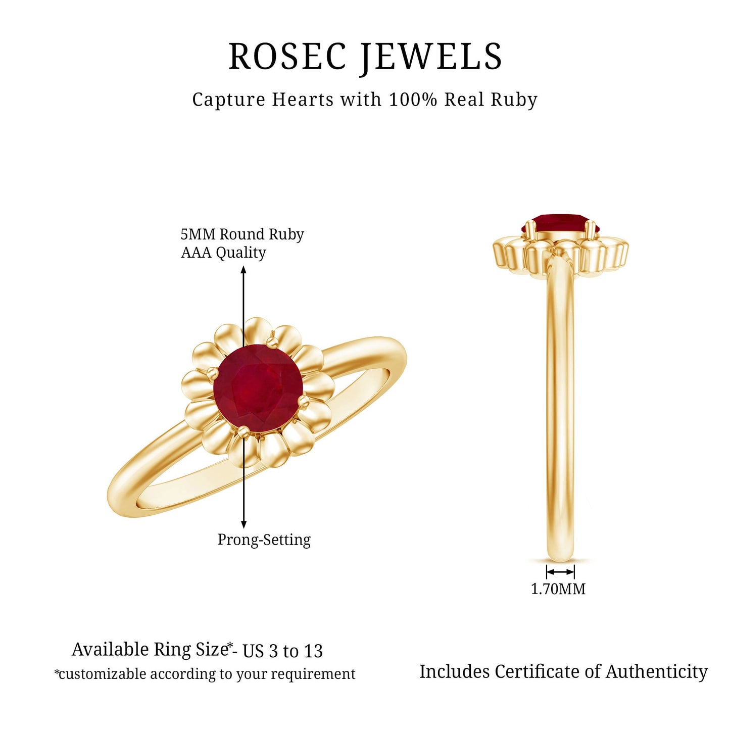 Round Cut Genuine Ruby Flower Promise Ring
