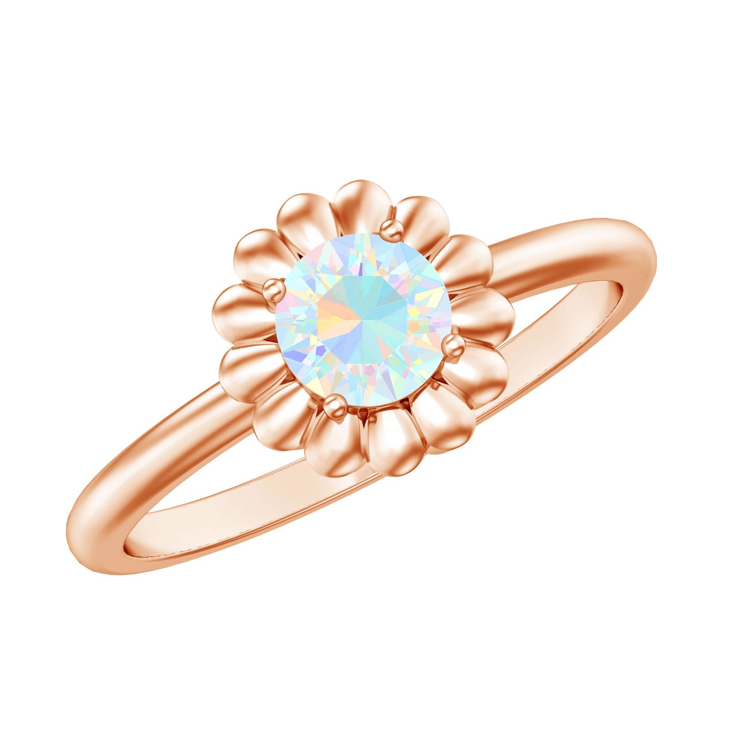 Natural Solitaire Ethiopian Opal Flower Promise Ring