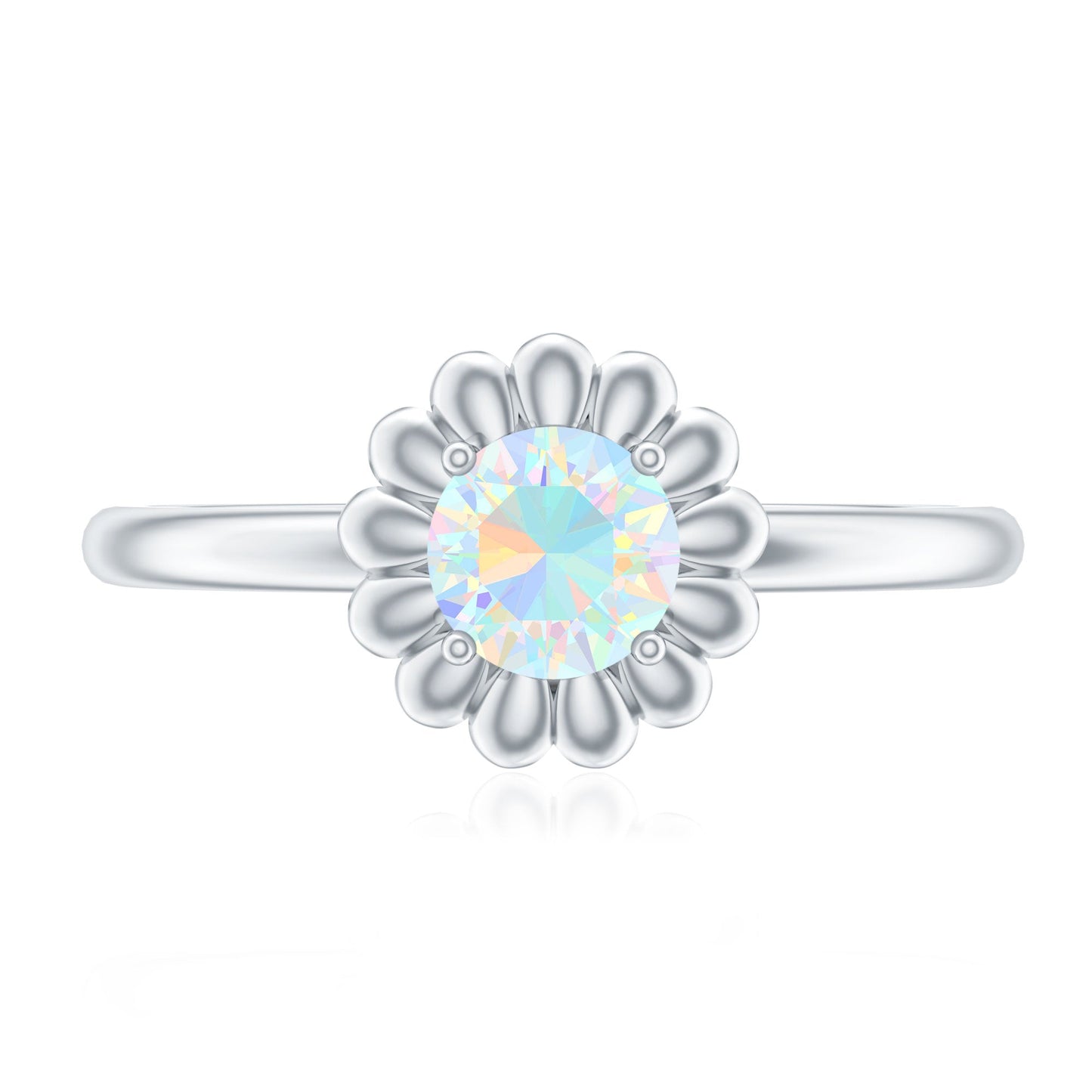 Natural Solitaire Ethiopian Opal Flower Promise Ring