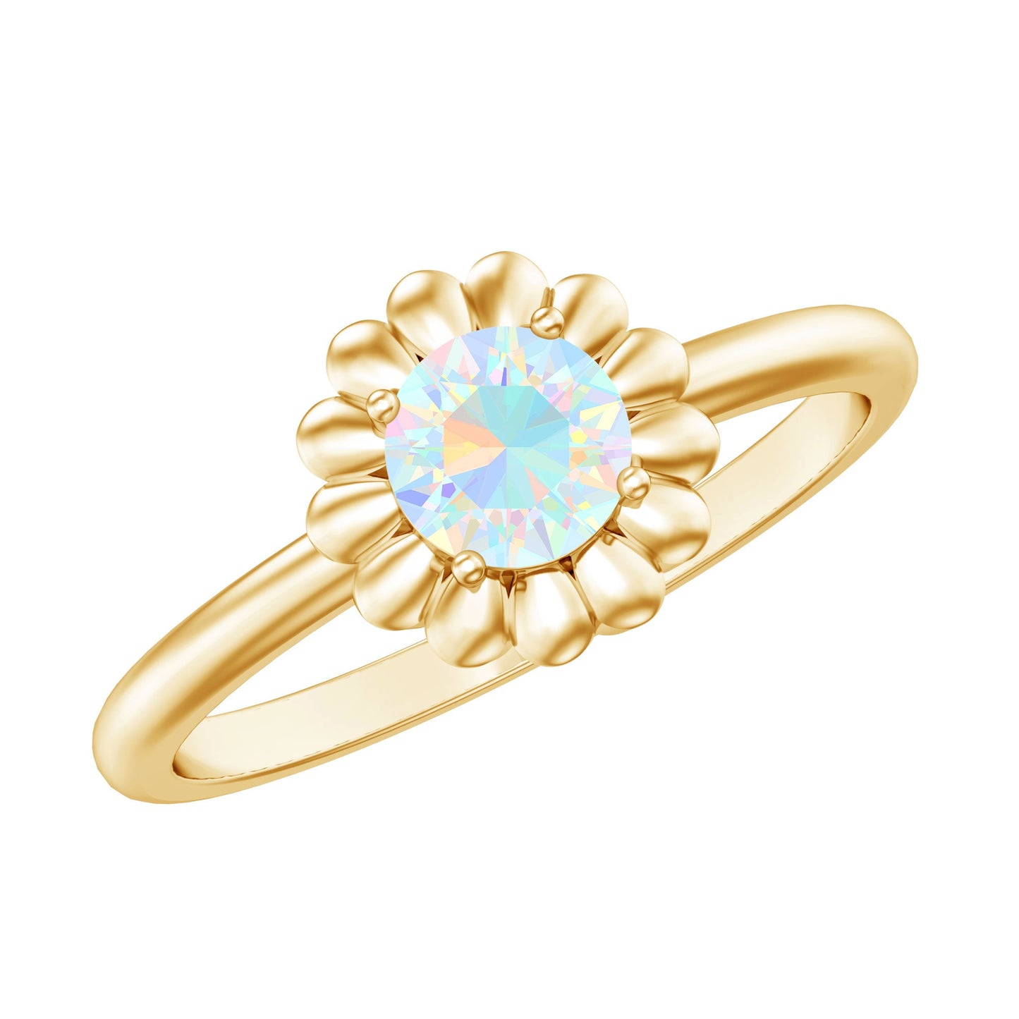 Natural Solitaire Ethiopian Opal Flower Promise Ring