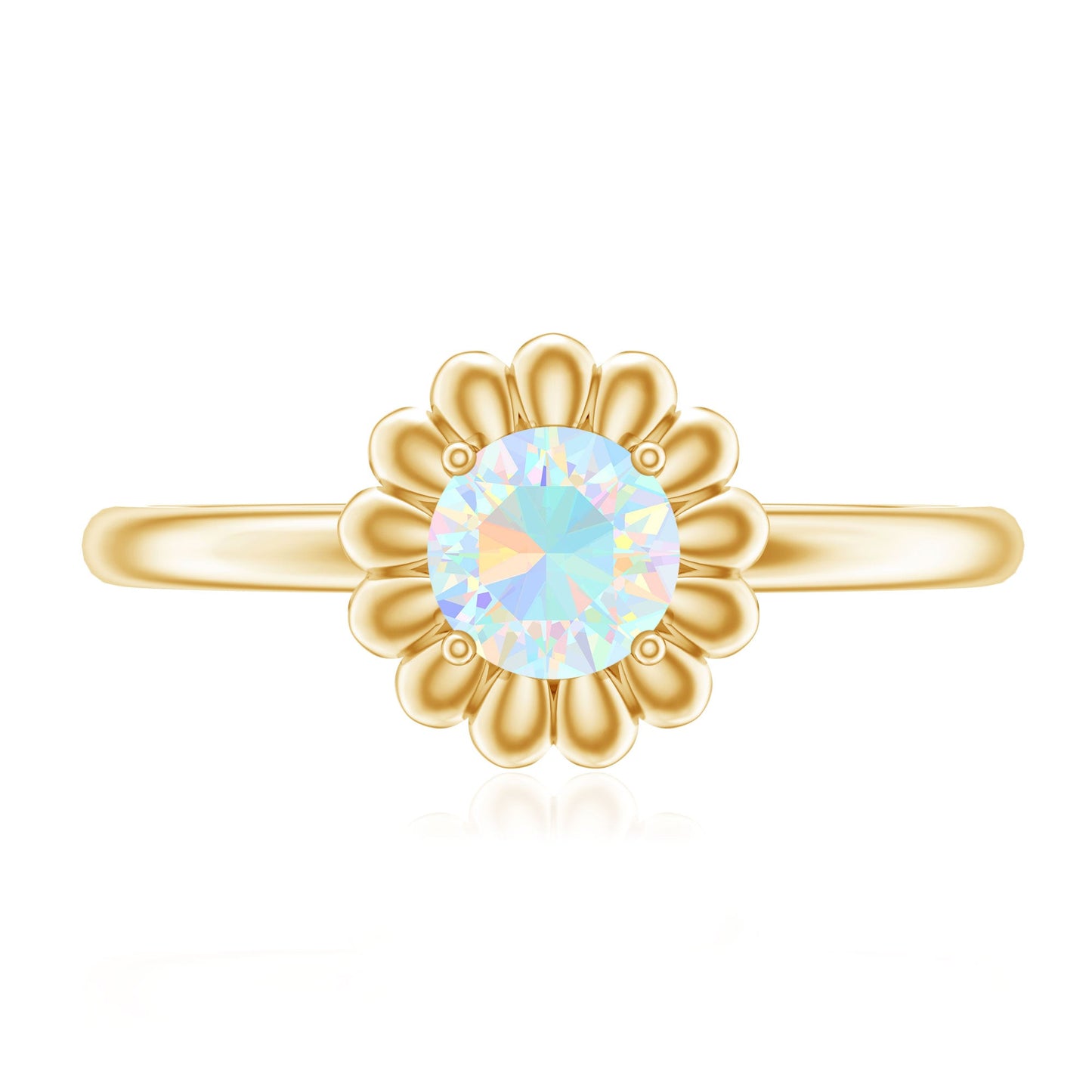 Natural Solitaire Ethiopian Opal Flower Promise Ring