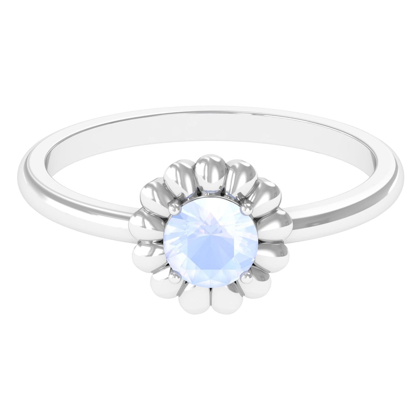 0.3 Carat Round Cut Solitaire Moonstone Flower Ring