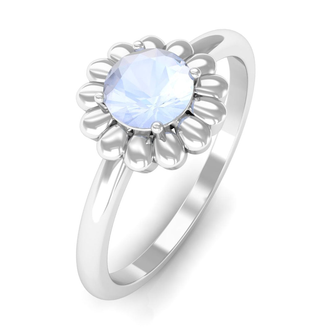 0.3 Carat Round Cut Solitaire Moonstone Flower Ring