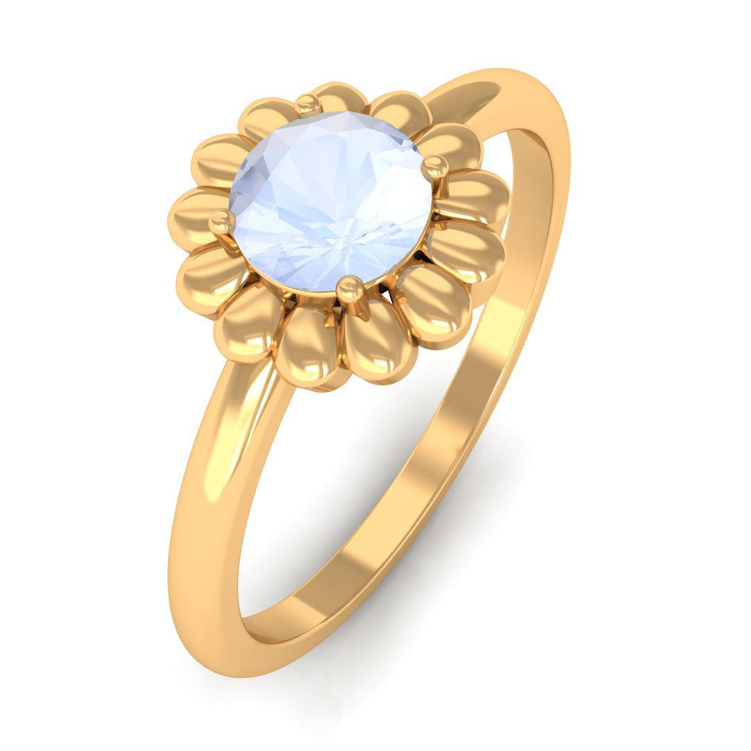 0.3 Carat Round Cut Solitaire Moonstone Flower Ring