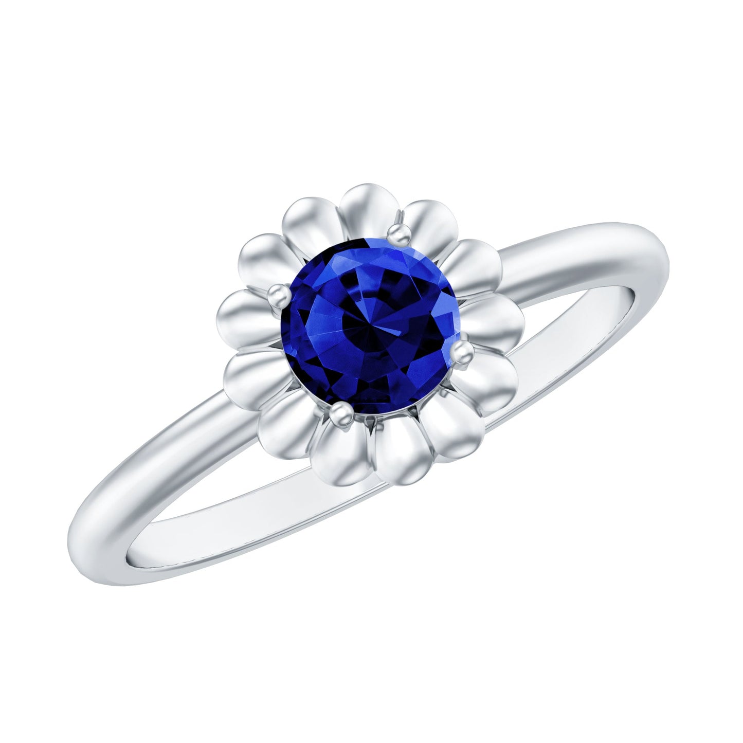 Certified 0.6 Carat Lab Grown Blue Sapphire Flower Promise Ring for Women