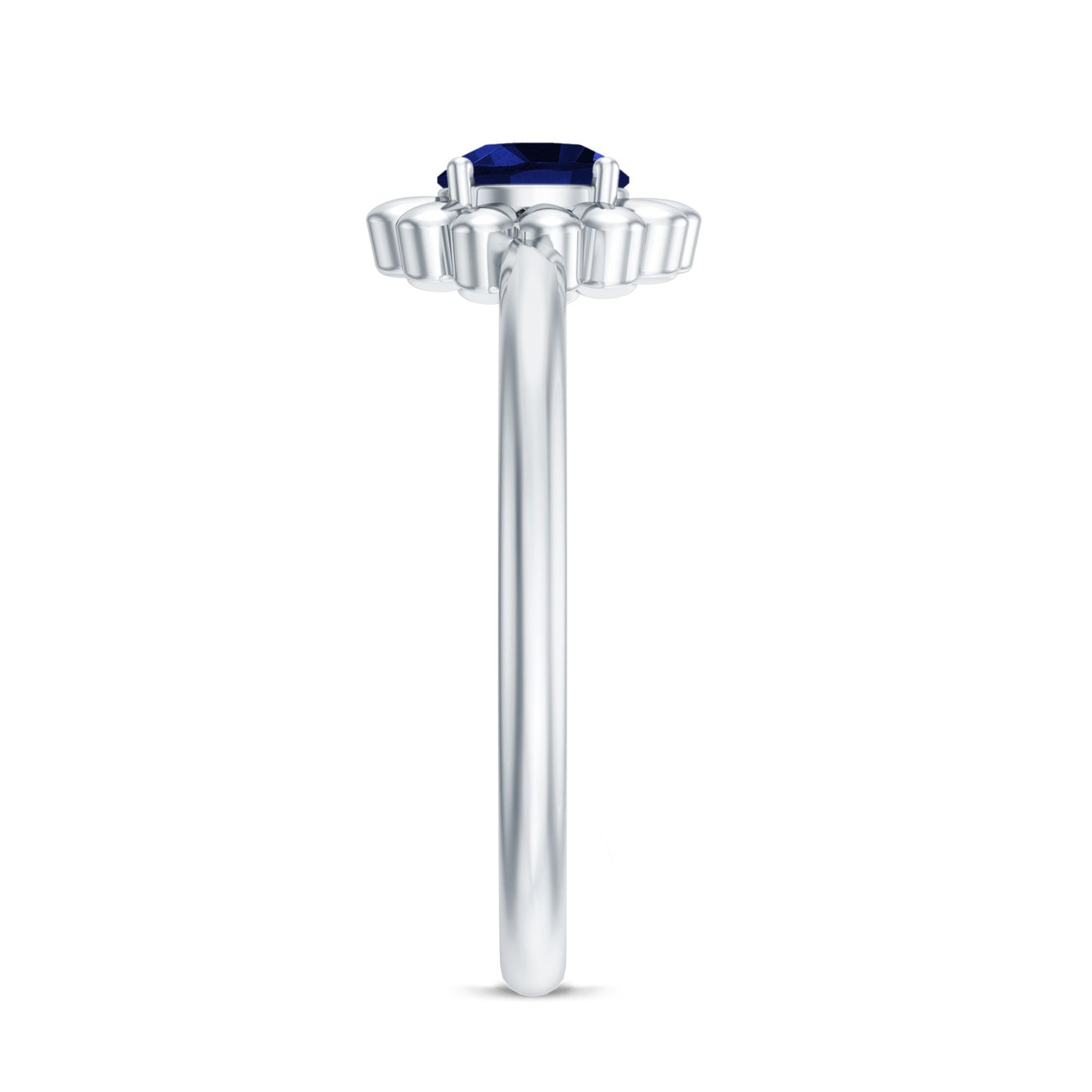 Certified 0.6 Carat Lab Grown Blue Sapphire Flower Promise Ring for Women