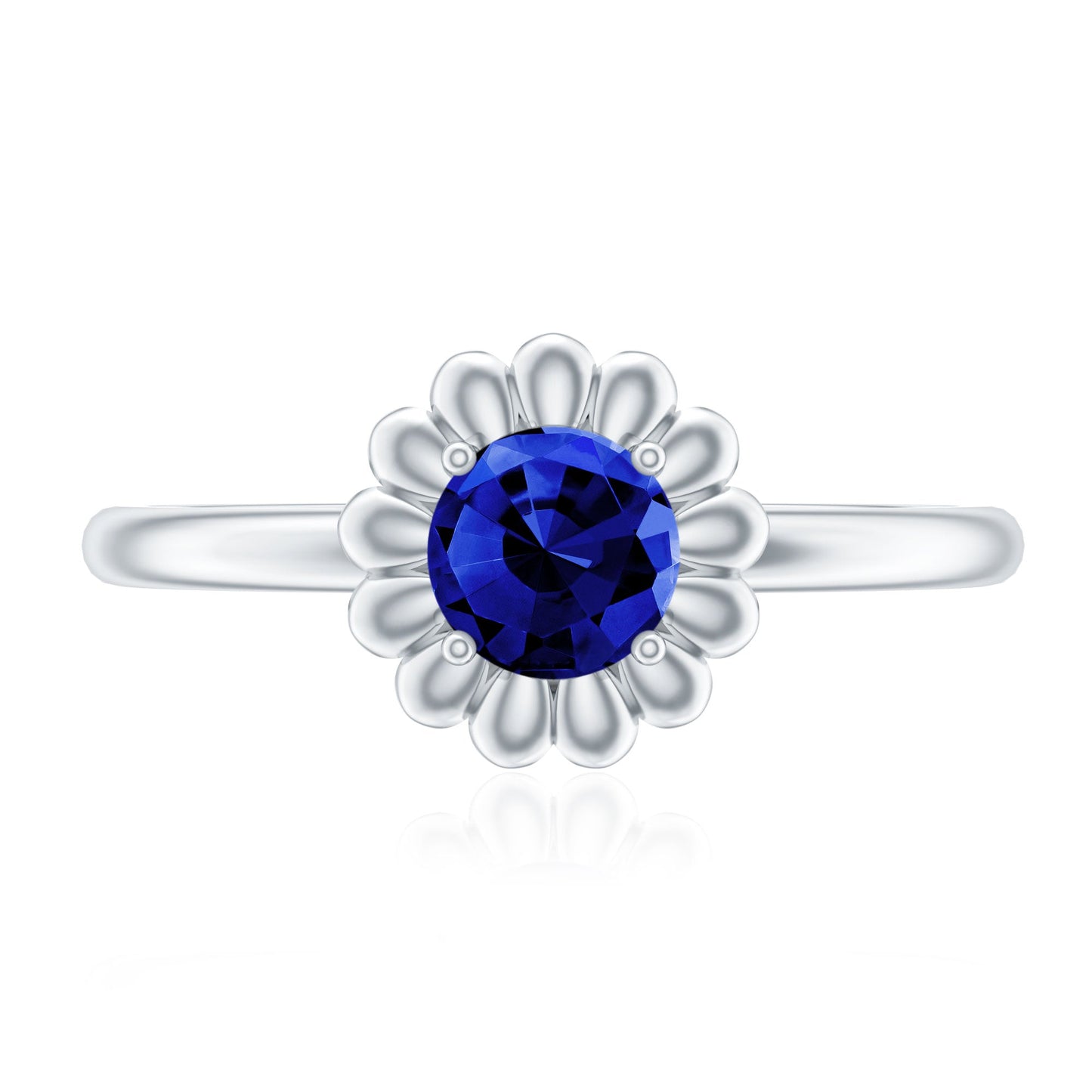 Certified 0.6 Carat Lab Grown Blue Sapphire Flower Promise Ring for Women
