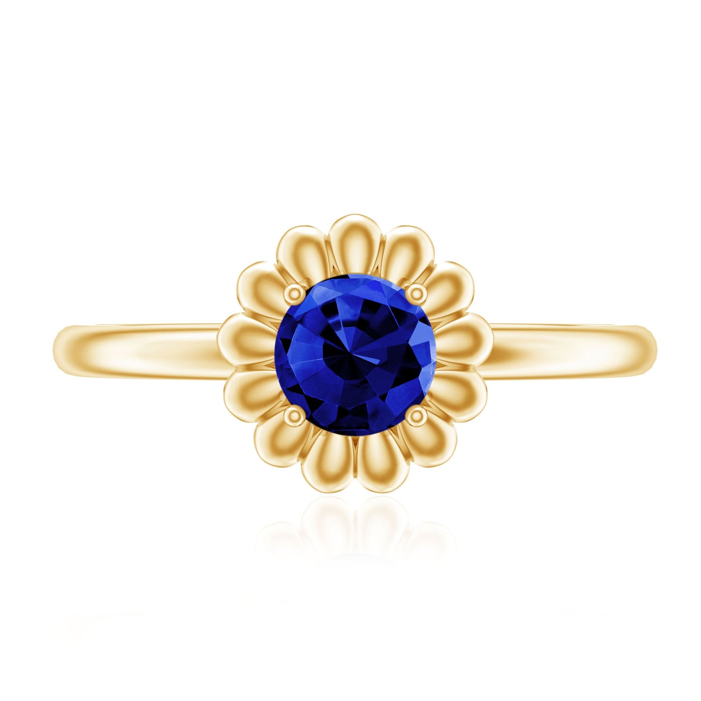 Certified 0.6 Carat Lab Grown Blue Sapphire Flower Promise Ring for Women