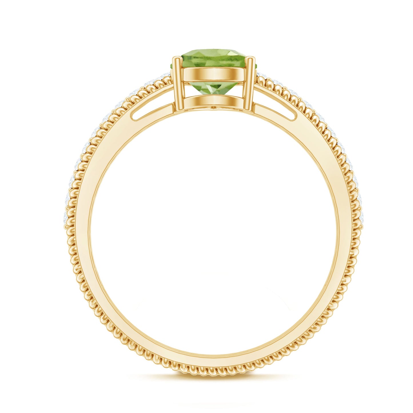 Natural 1 Carat Pear Shaped Peridot Engagement Ring with Diamond