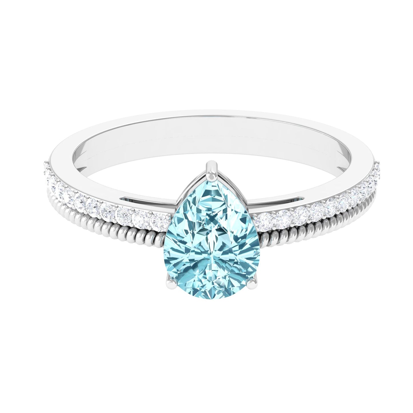 Natural Pear Shape Aquamarine Diamond Engagement Ring with Twisted Rope