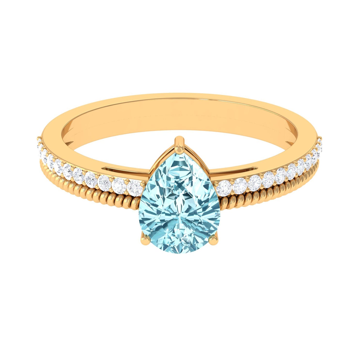 Natural Pear Shape Aquamarine Diamond Engagement Ring with Twisted Rope