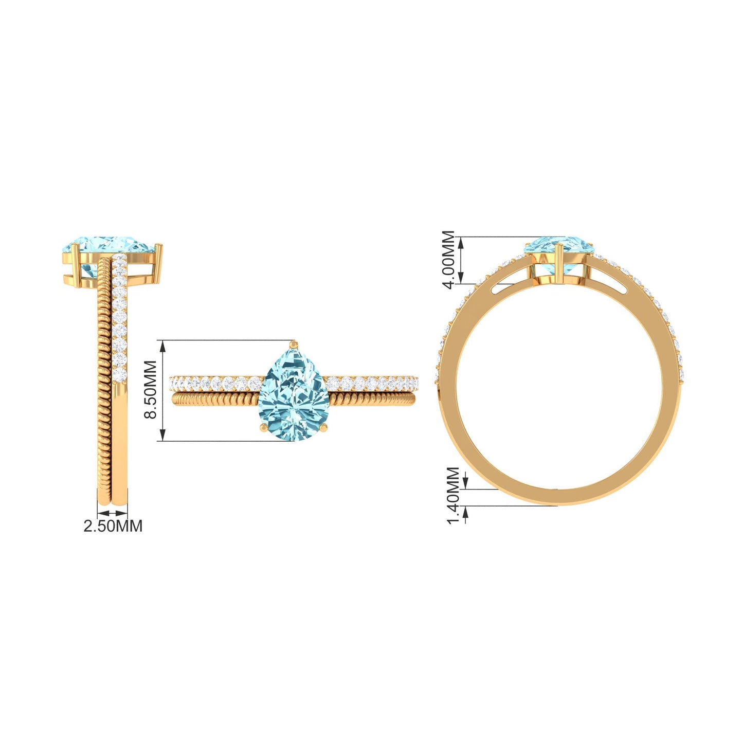 Natural Pear Shape Aquamarine Diamond Engagement Ring with Twisted Rope