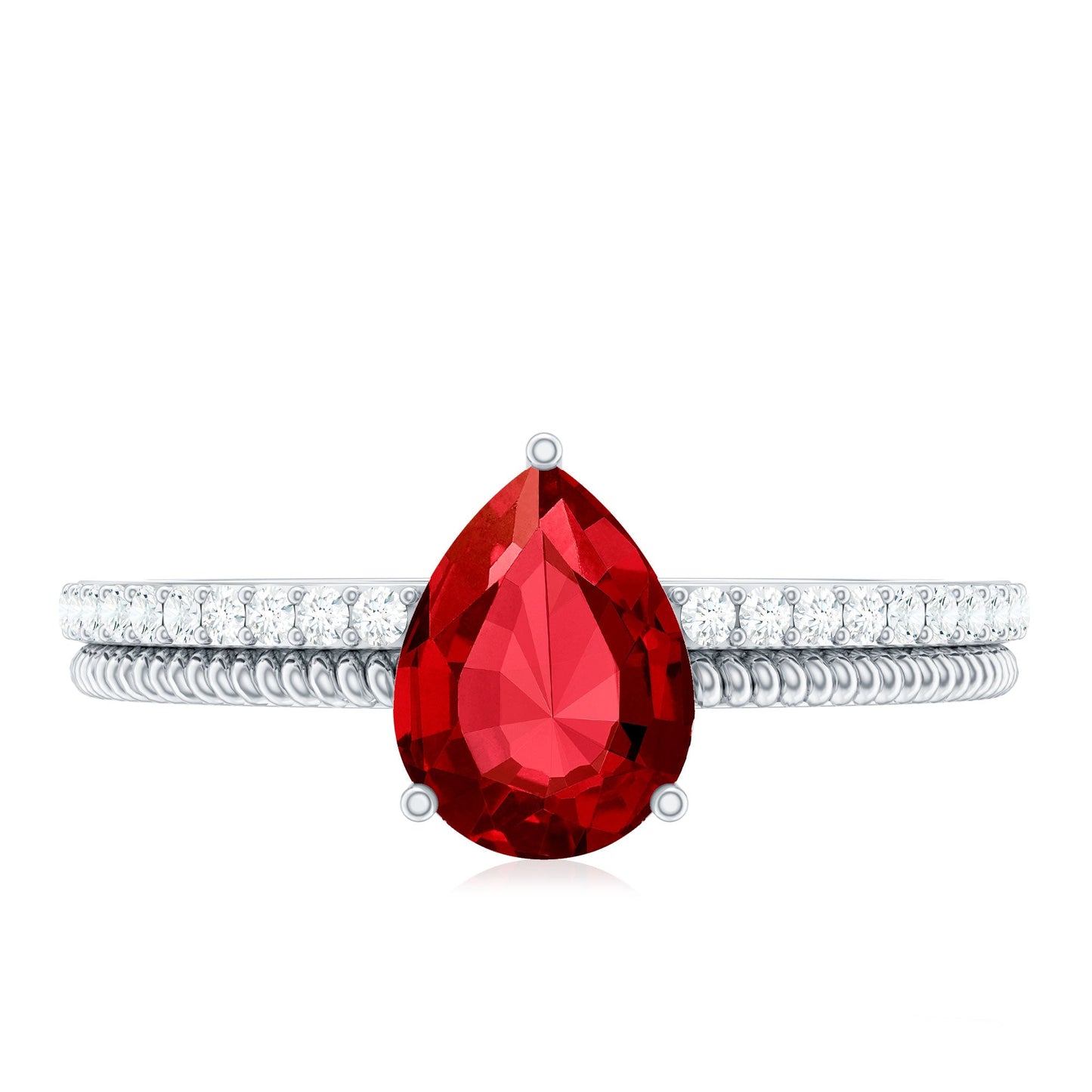Solitaire Lab Grown Ruby Teardrop Engagement Ring with Diamonds