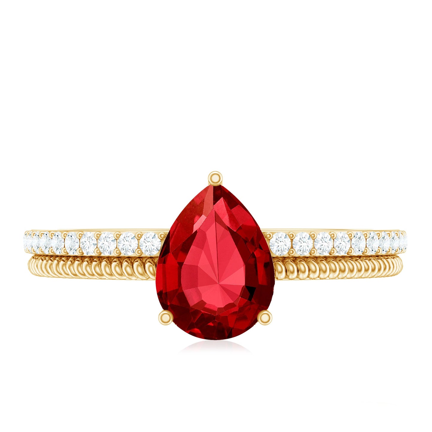 Solitaire Lab Grown Ruby Teardrop Engagement Ring with Diamonds