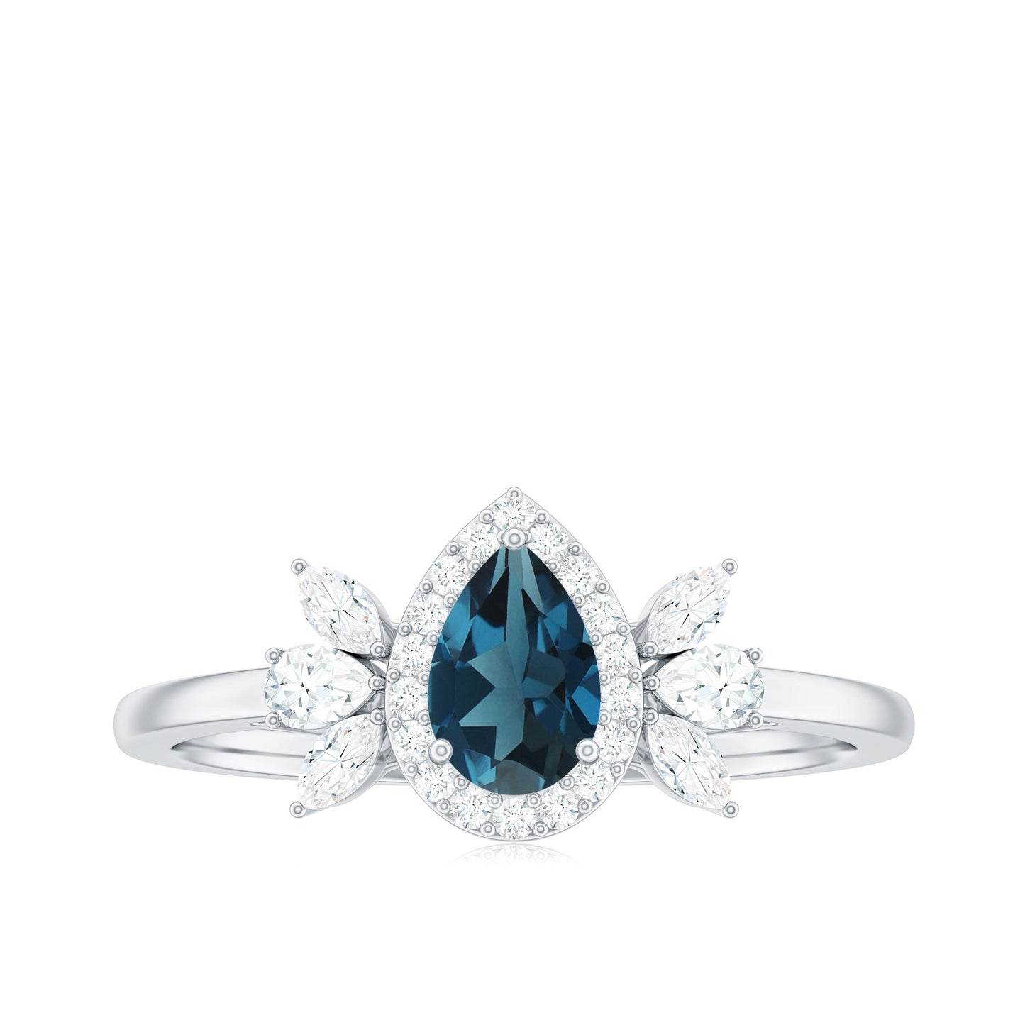 Pear Shaped London Blue Topaz Engagement Ring with Diamond Halo