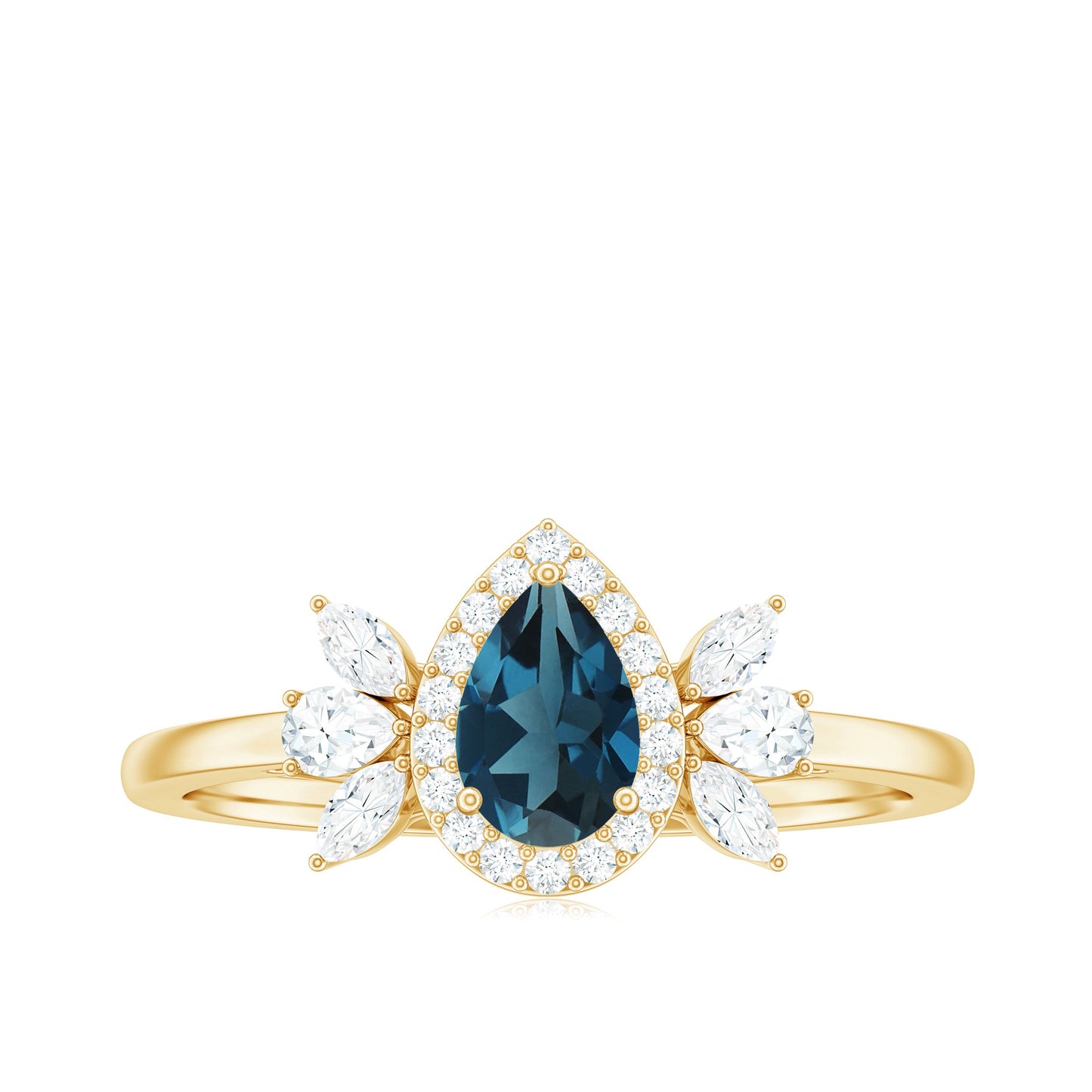 Pear Shaped London Blue Topaz Engagement Ring with Diamond Halo