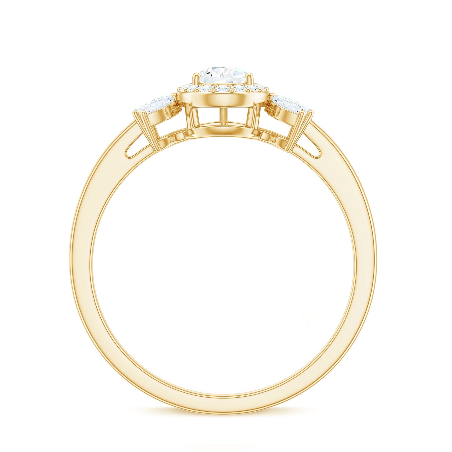 Pear Shaped Moissanite Halo Engagement Ring with Trio