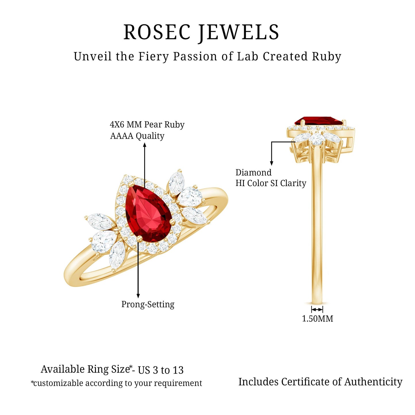 Pear Shaped Lab Grown Ruby Engagement Ring with Diamond Halo