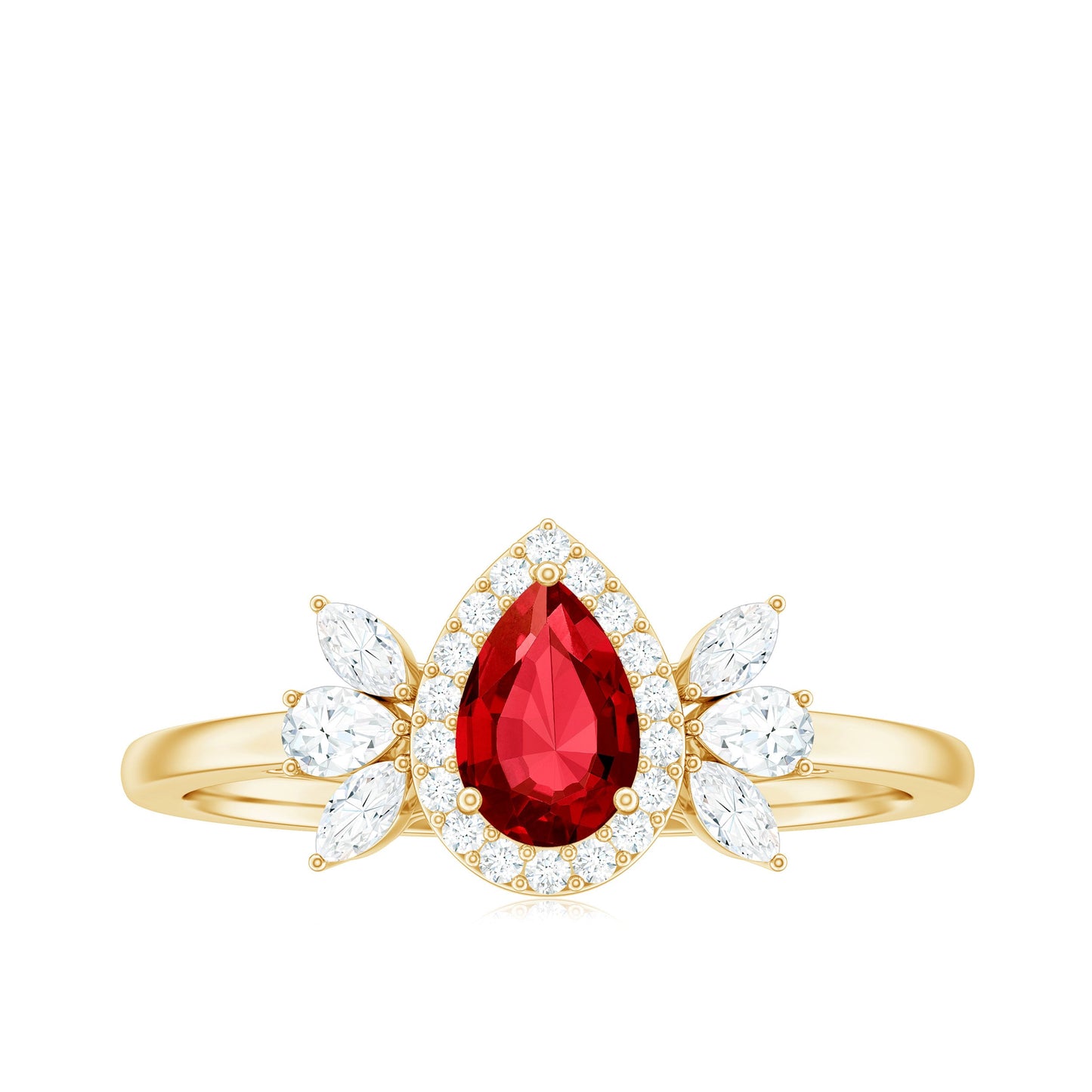 Pear Shaped Lab Grown Ruby Engagement Ring with Diamond Halo