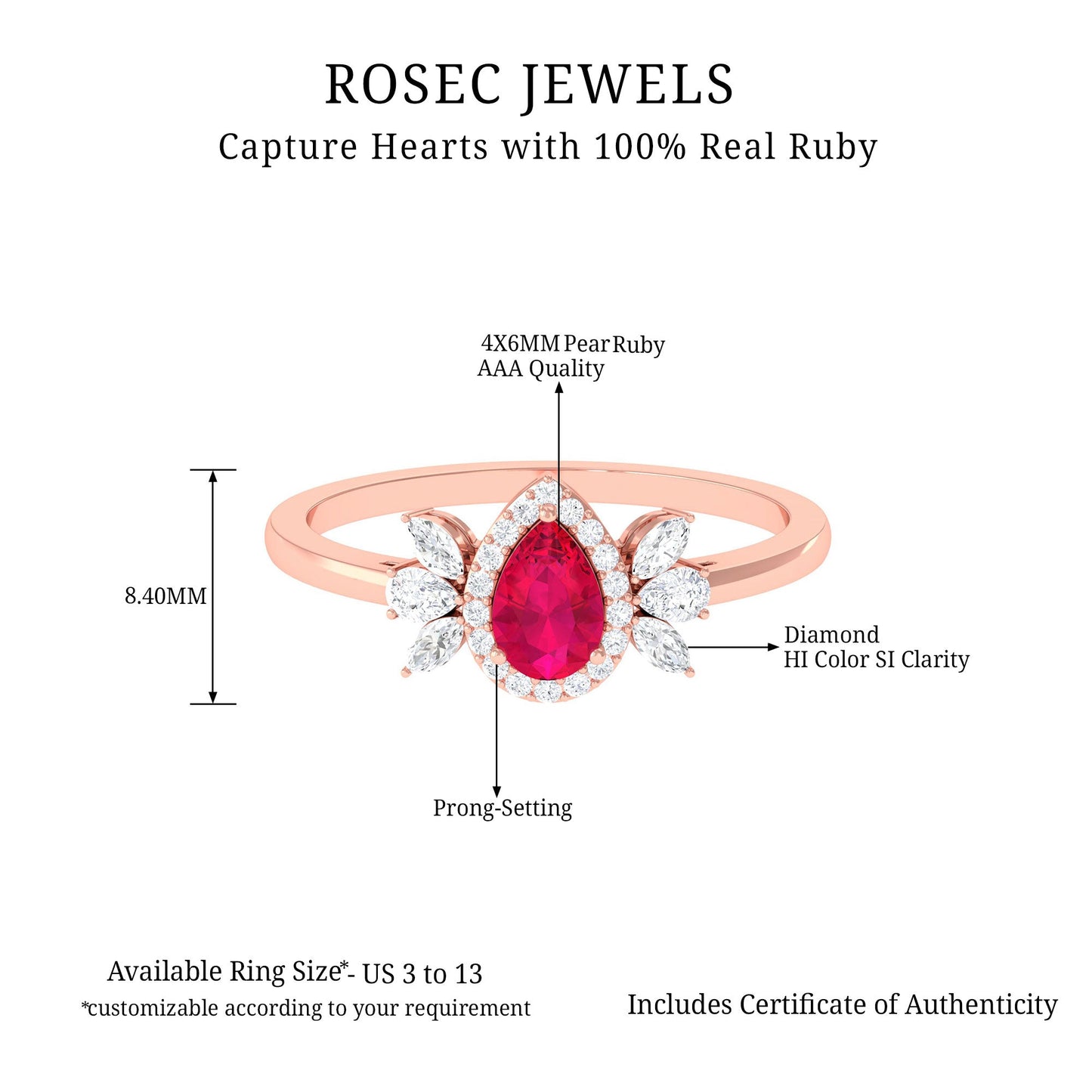 Natural 0.8 Carat Ruby Pear Shaped Engagement Ring with Diamond Halo