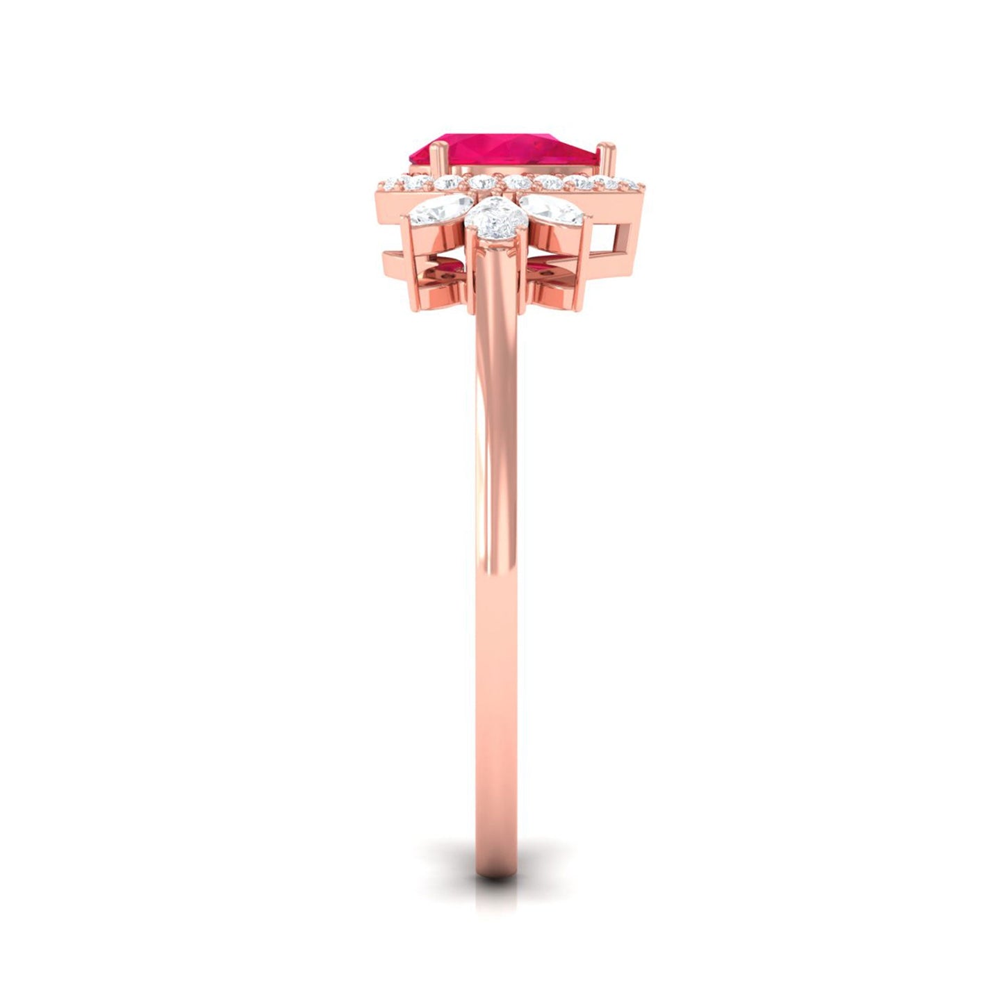 Natural 0.8 Carat Ruby Pear Shaped Engagement Ring with Diamond Halo
