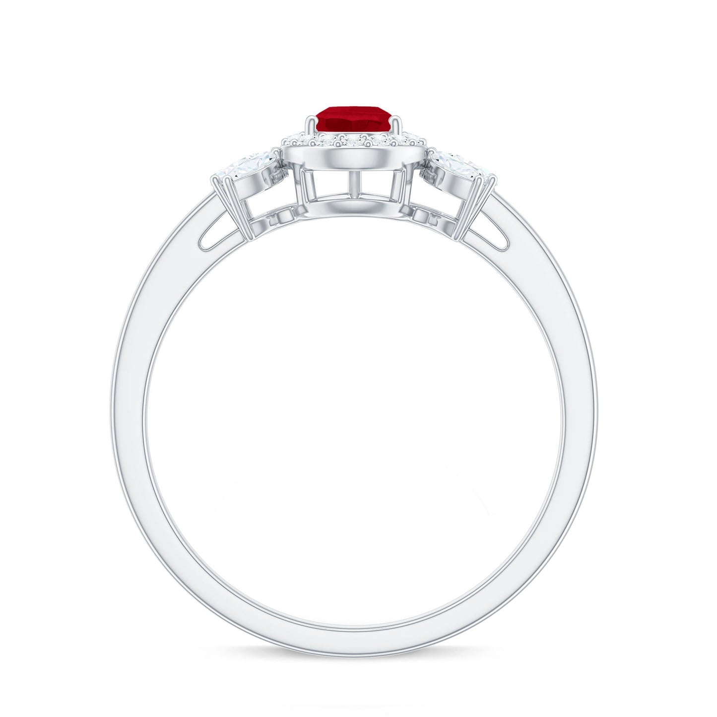 Natural 0.8 Carat Ruby Pear Shaped Engagement Ring with Diamond Halo