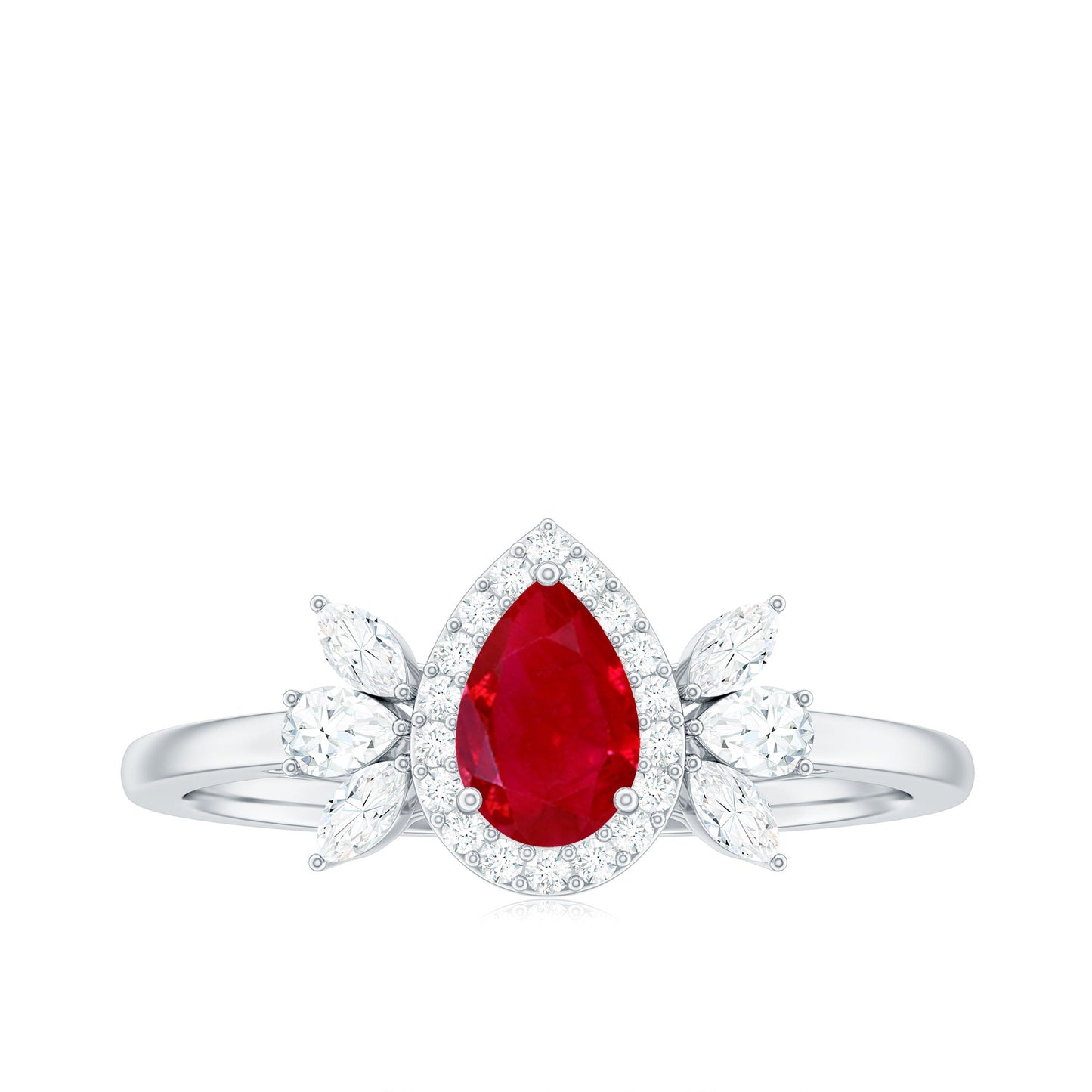 Natural 0.8 Carat Ruby Pear Shaped Engagement Ring with Diamond Halo