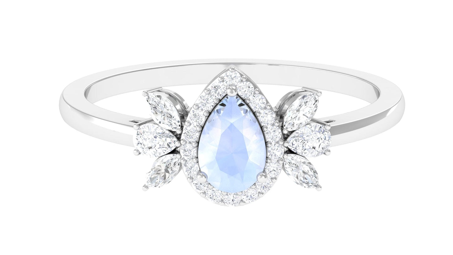 0.8 Carat Pear Shape Moonstone Engagement Ring with Diamond Accent