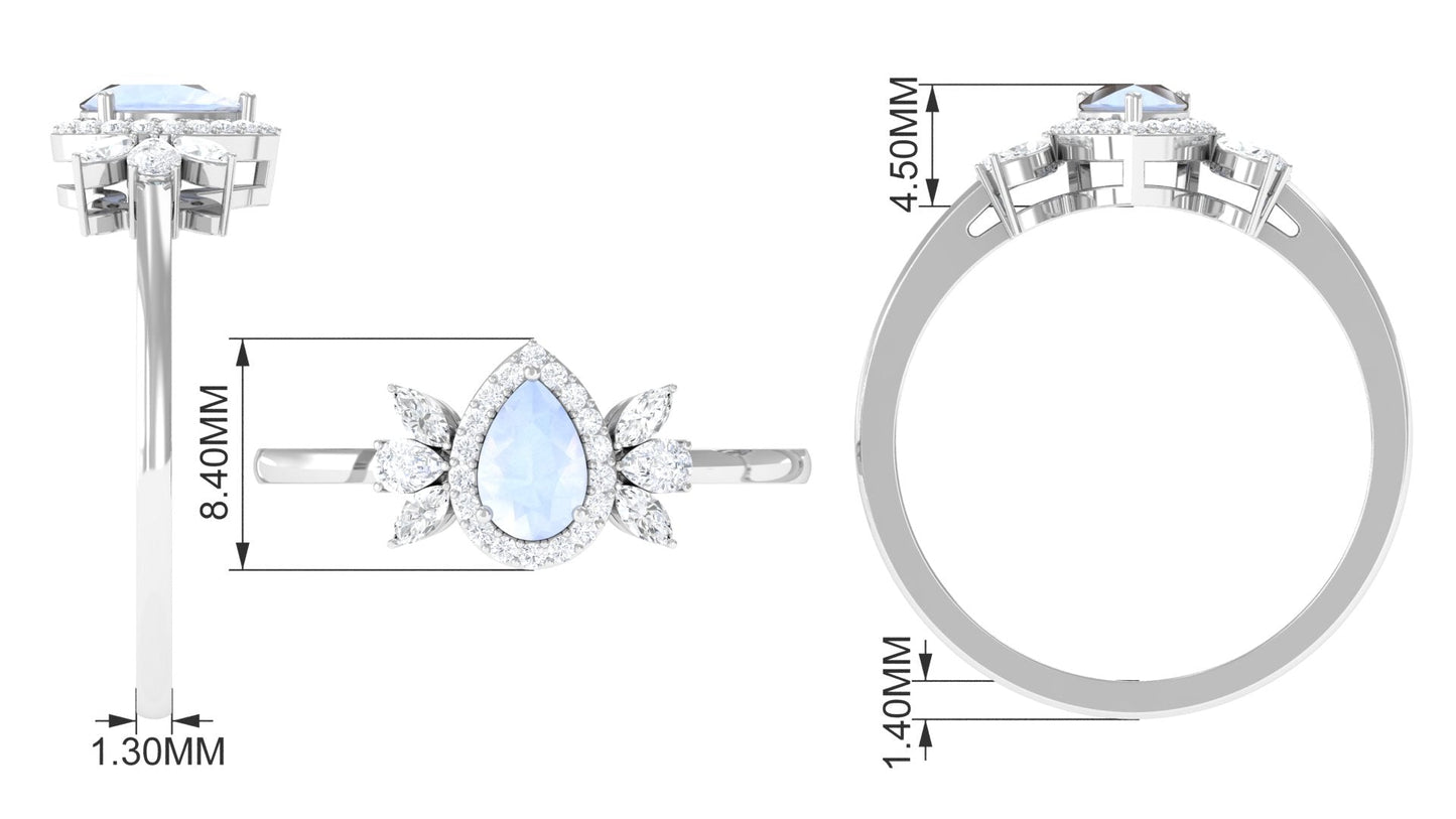 0.8 Carat Pear Shape Moonstone Engagement Ring with Diamond Accent