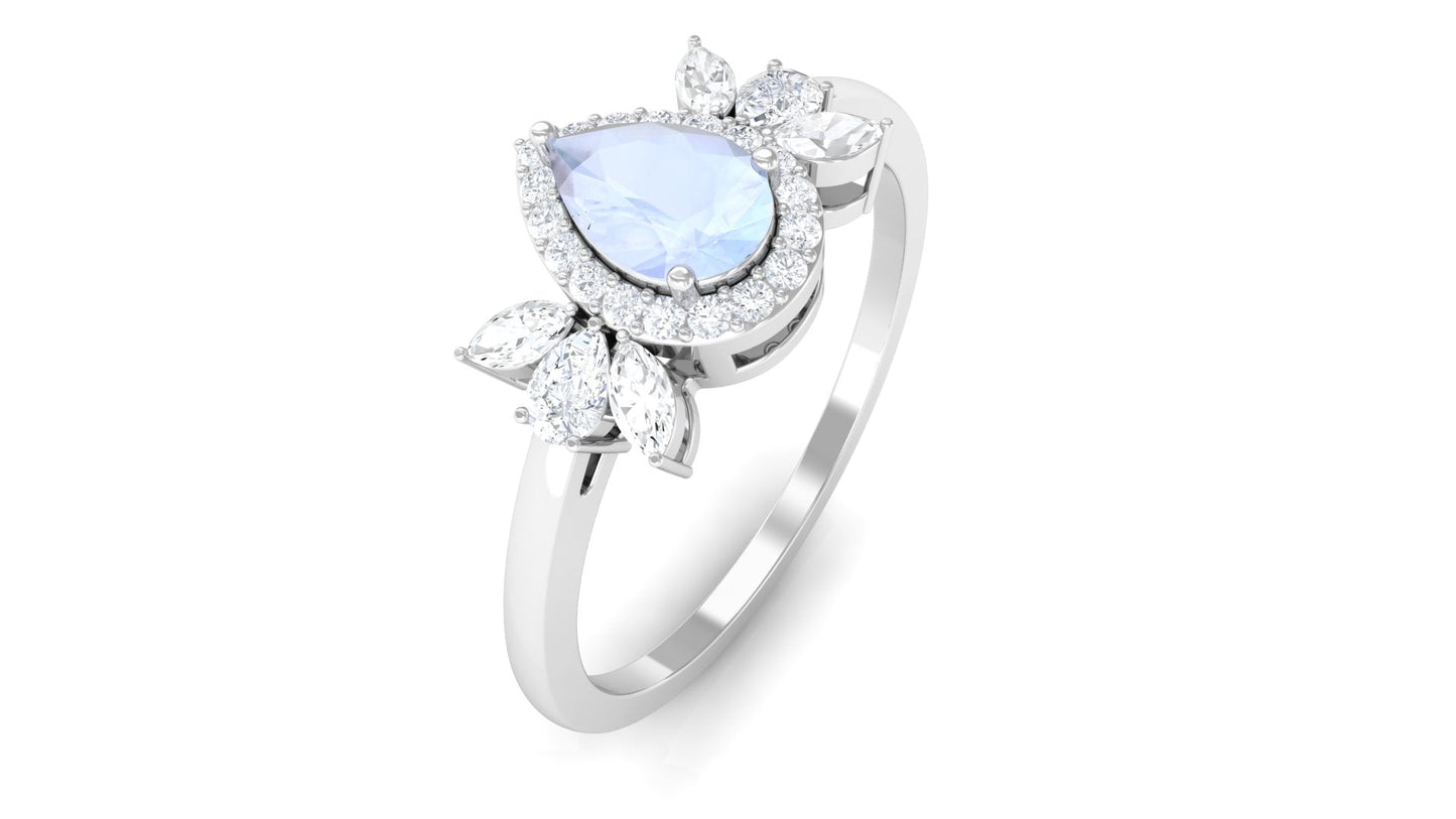 0.8 Carat Pear Shape Moonstone Engagement Ring with Diamond Accent