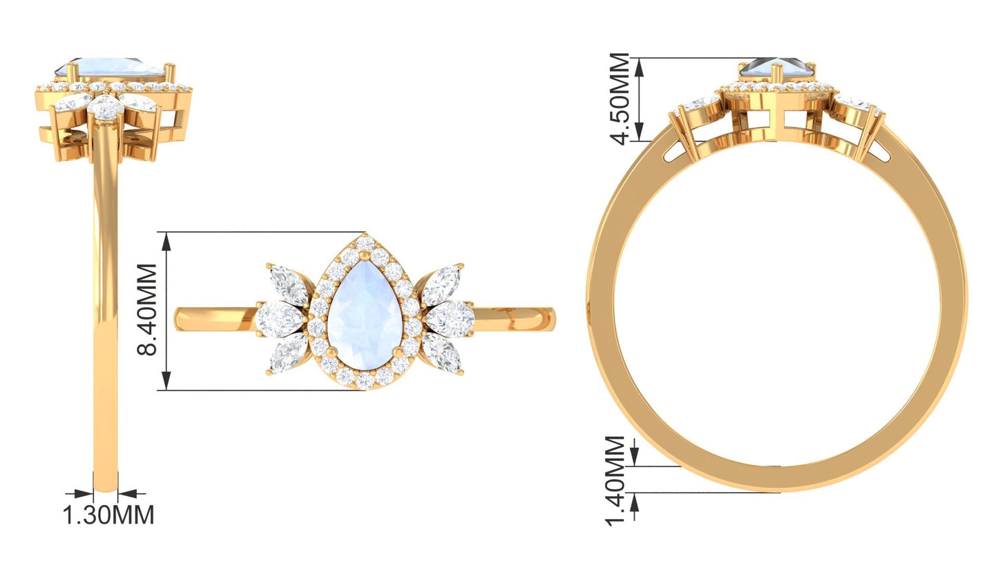 0.8 Carat Pear Shape Moonstone Engagement Ring with Diamond Accent