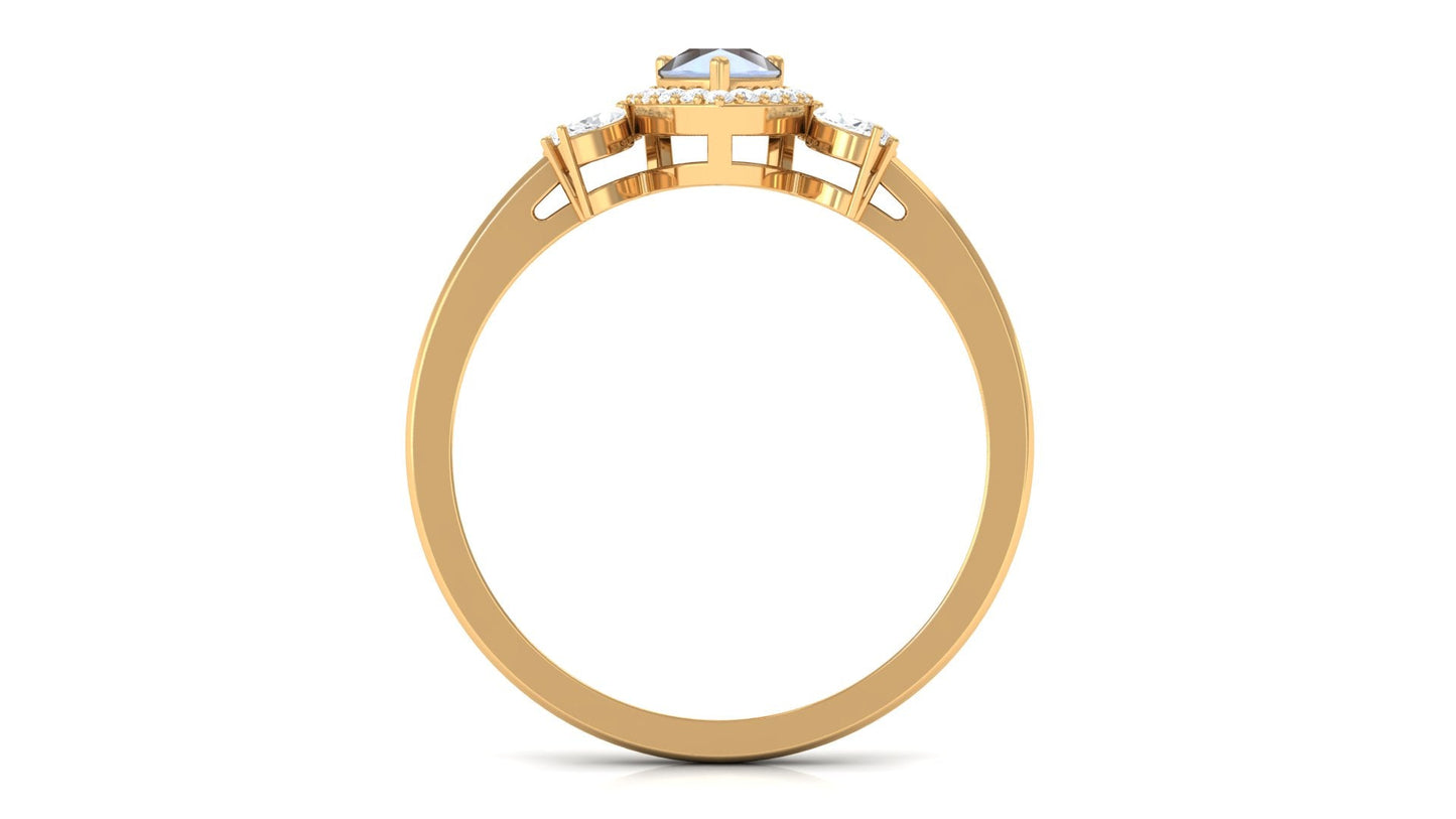 0.8 Carat Pear Shape Moonstone Engagement Ring with Diamond Accent