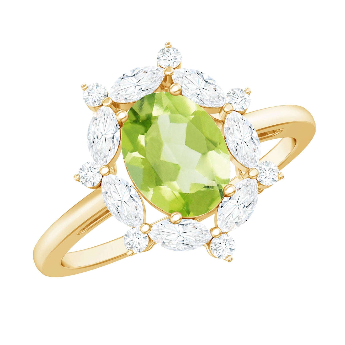 Natural 1 Carat Peridot Oval Engagement Ring with Moissanite