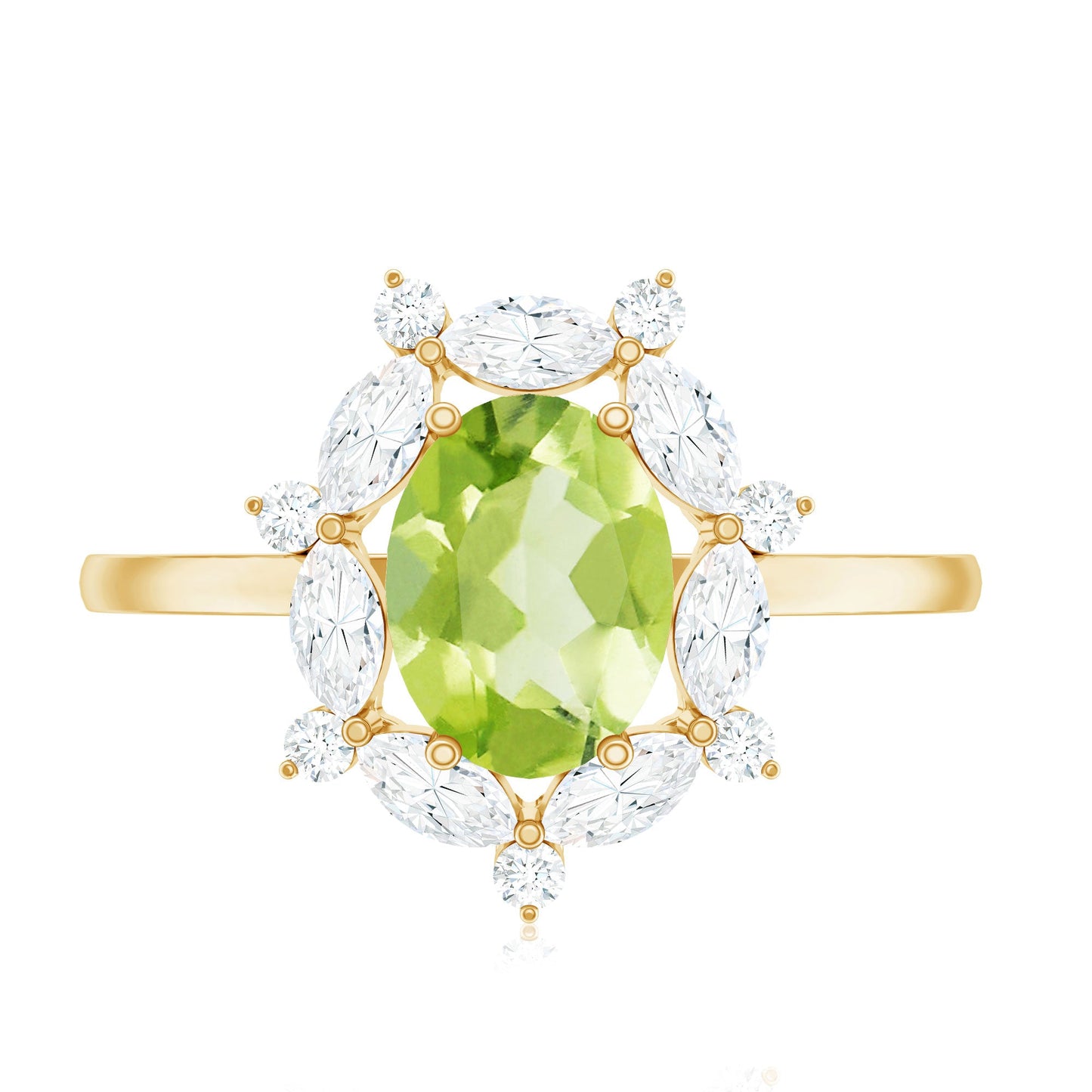 Natural 1 Carat Peridot Oval Engagement Ring with Moissanite