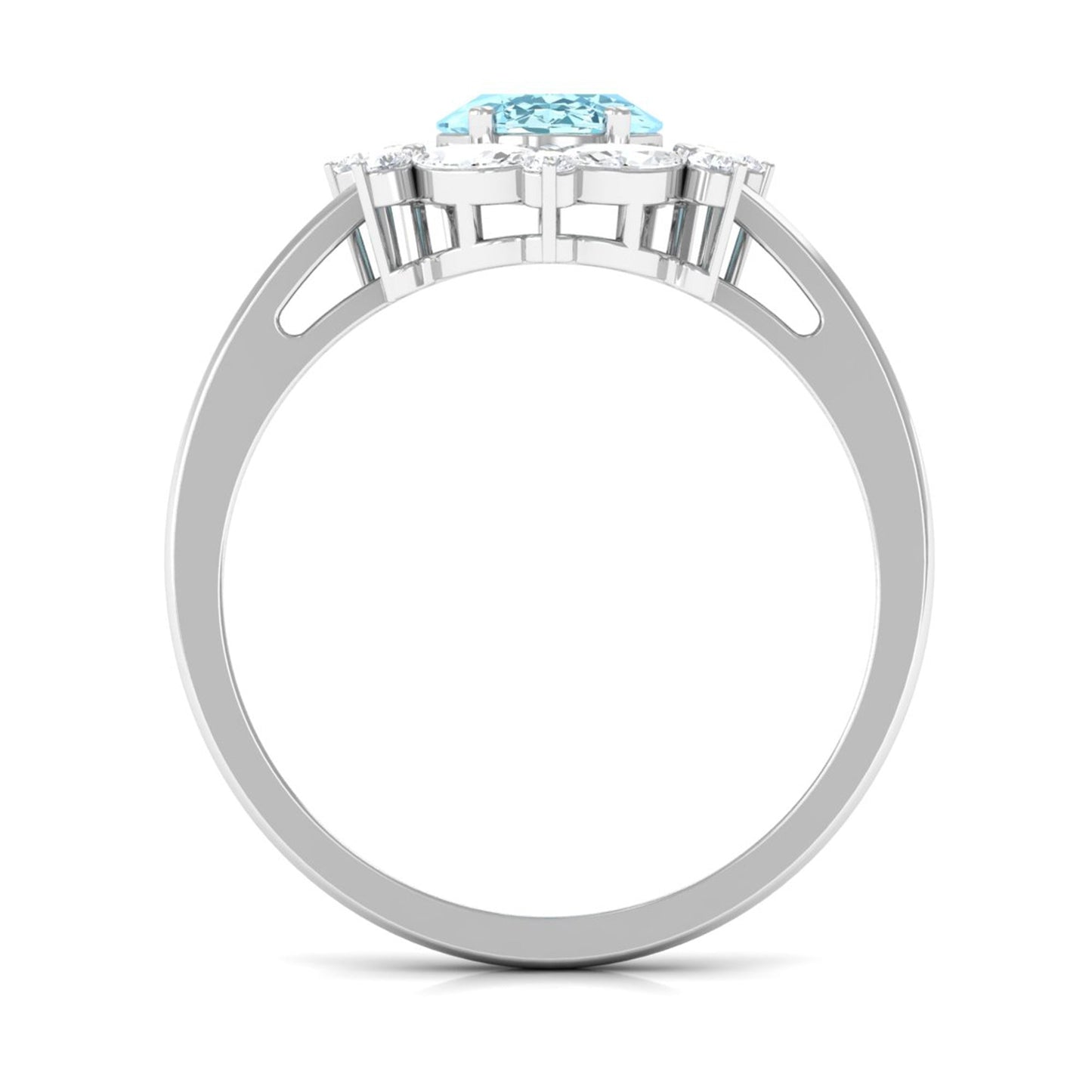 Genuine Aquamarine Vintage Inspired Engagement Ring with Halo