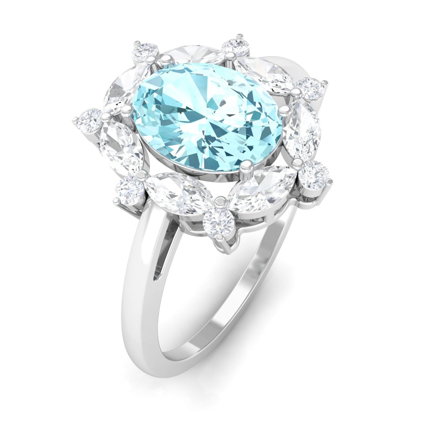 Genuine Aquamarine Vintage Inspired Engagement Ring with Halo