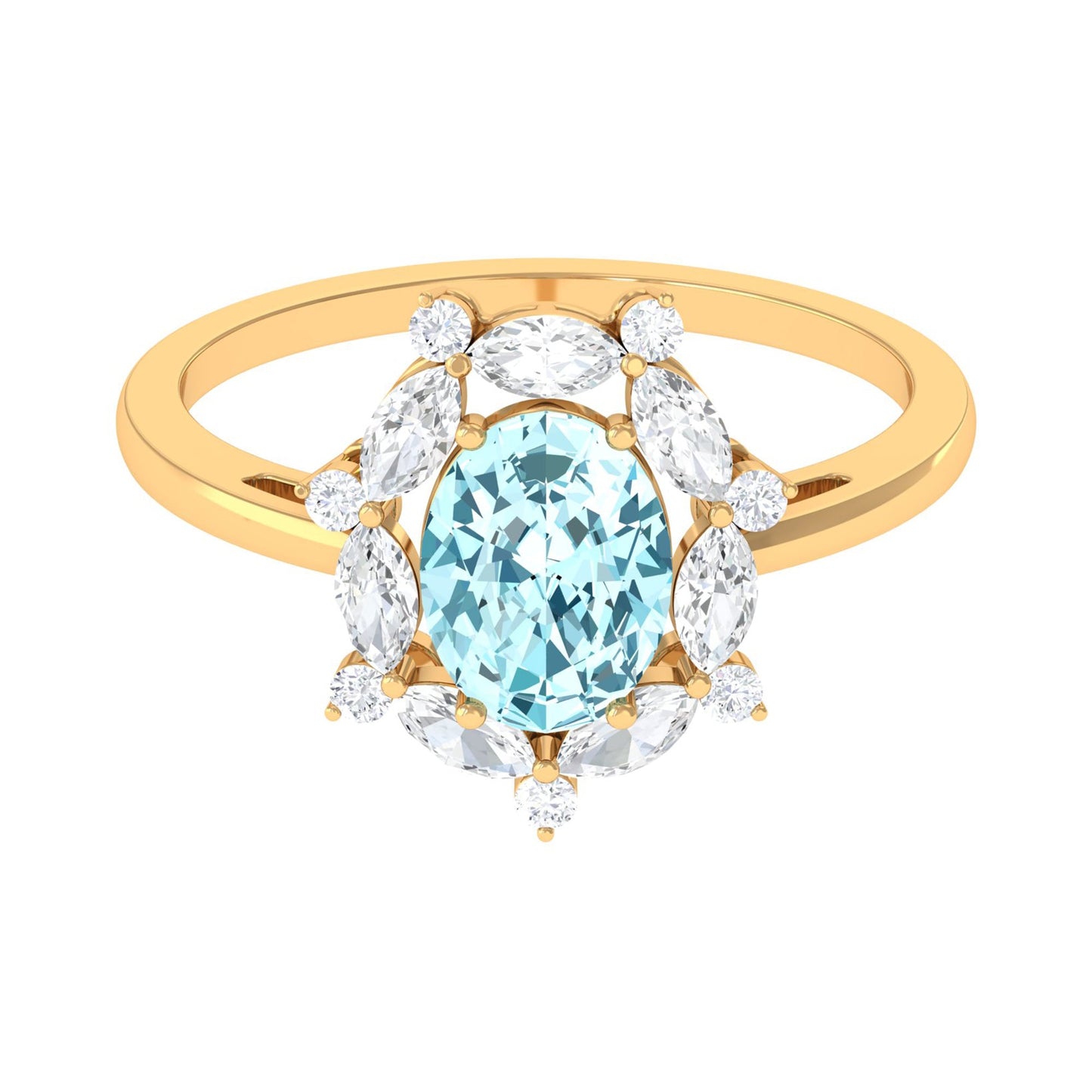 Genuine Aquamarine Vintage Inspired Engagement Ring with Halo