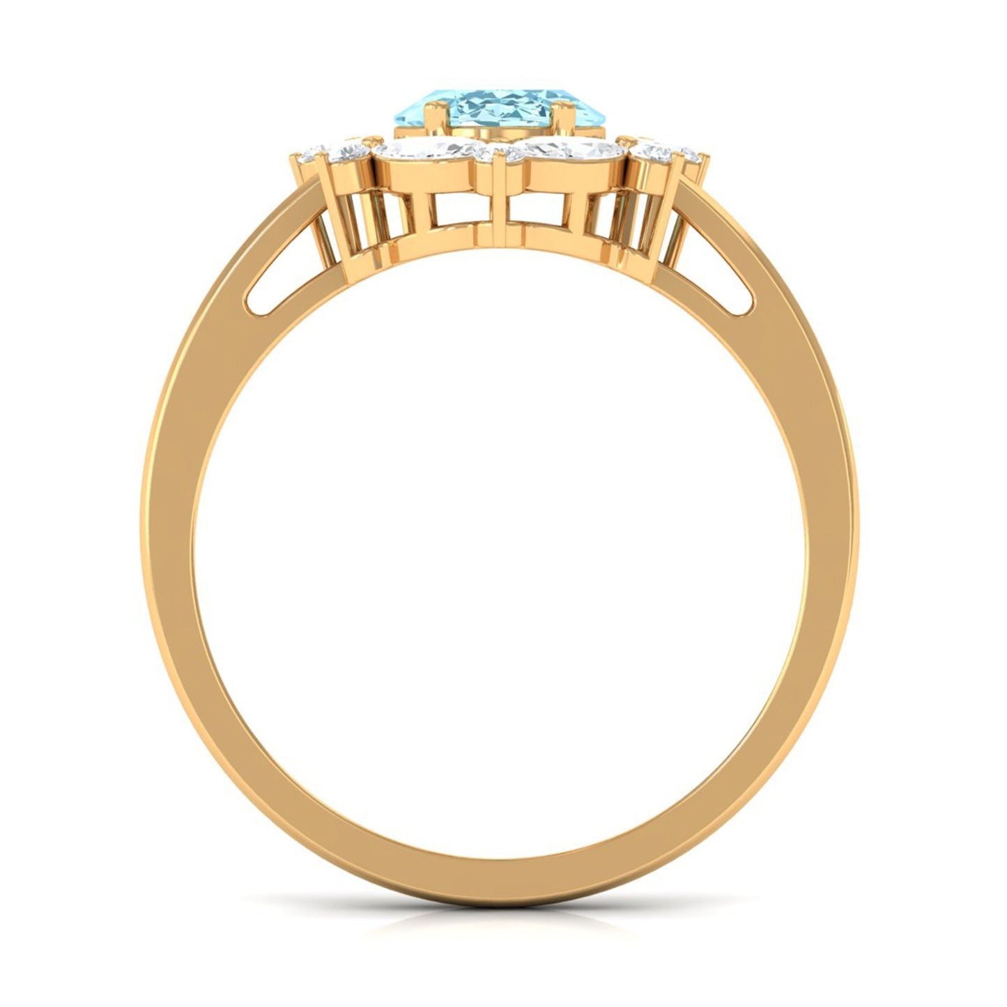Genuine Aquamarine Vintage Inspired Engagement Ring with Halo