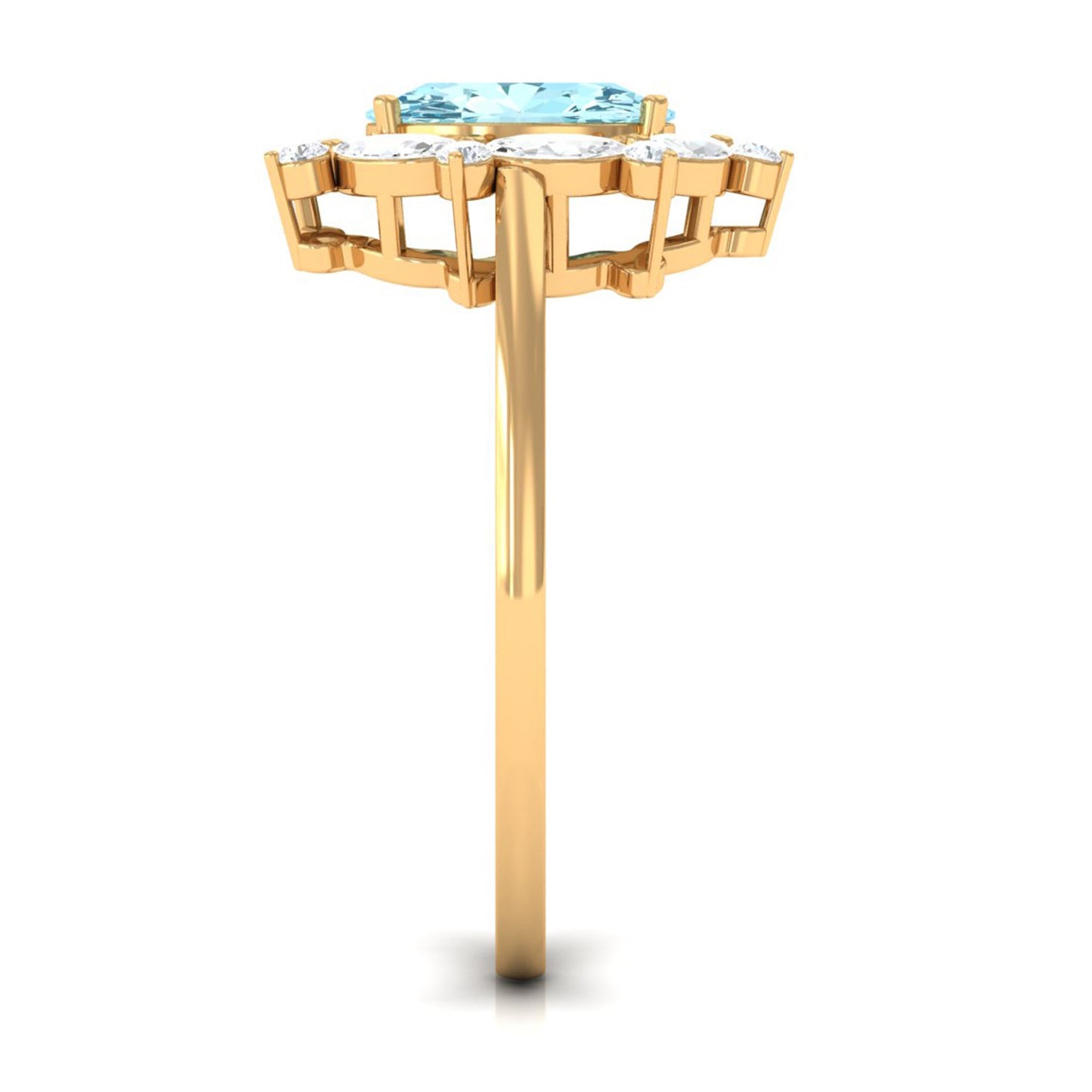 Genuine Aquamarine Vintage Inspired Engagement Ring with Halo