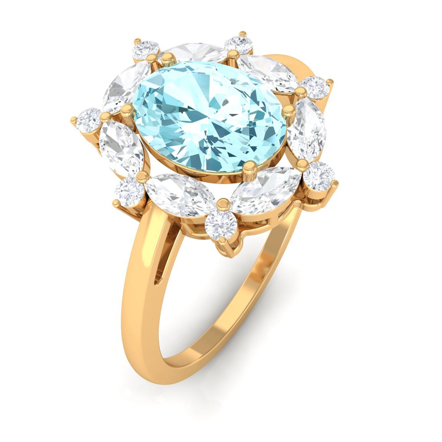 Genuine Aquamarine Vintage Inspired Engagement Ring with Halo