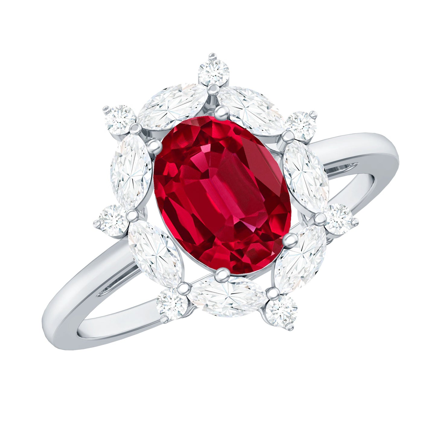 1.5 Carat Oval Shaped Lab Created Ruby Statement Engagement Ring with Diamond