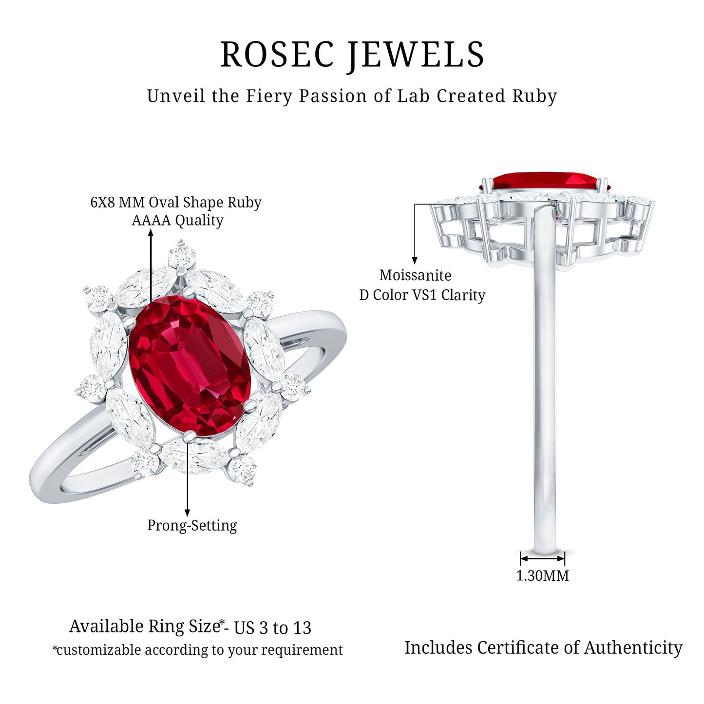 1.5 Carat Oval Shaped Lab Created Ruby Statement Engagement Ring with Diamond