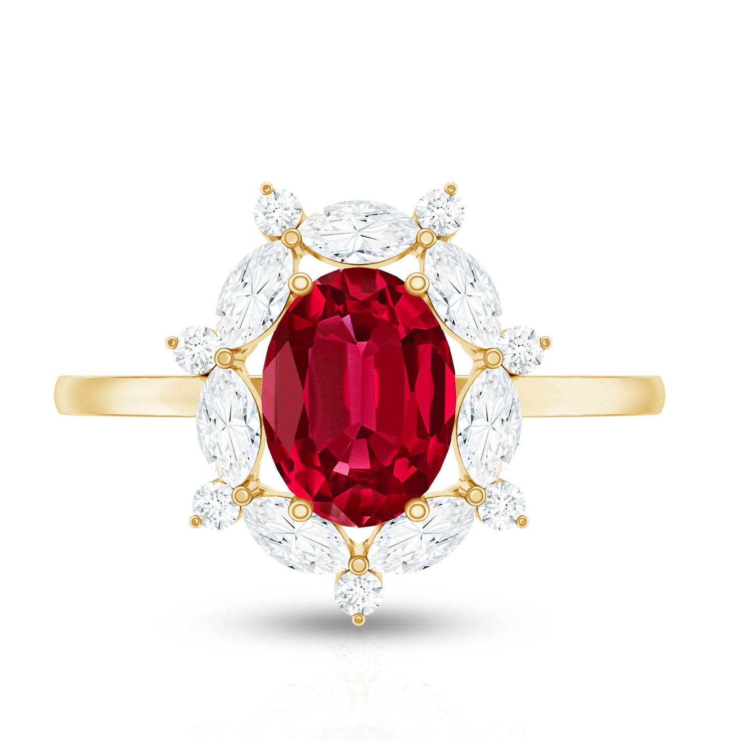 1.5 Carat Oval Shaped Lab Created Ruby Statement Engagement Ring with Diamond