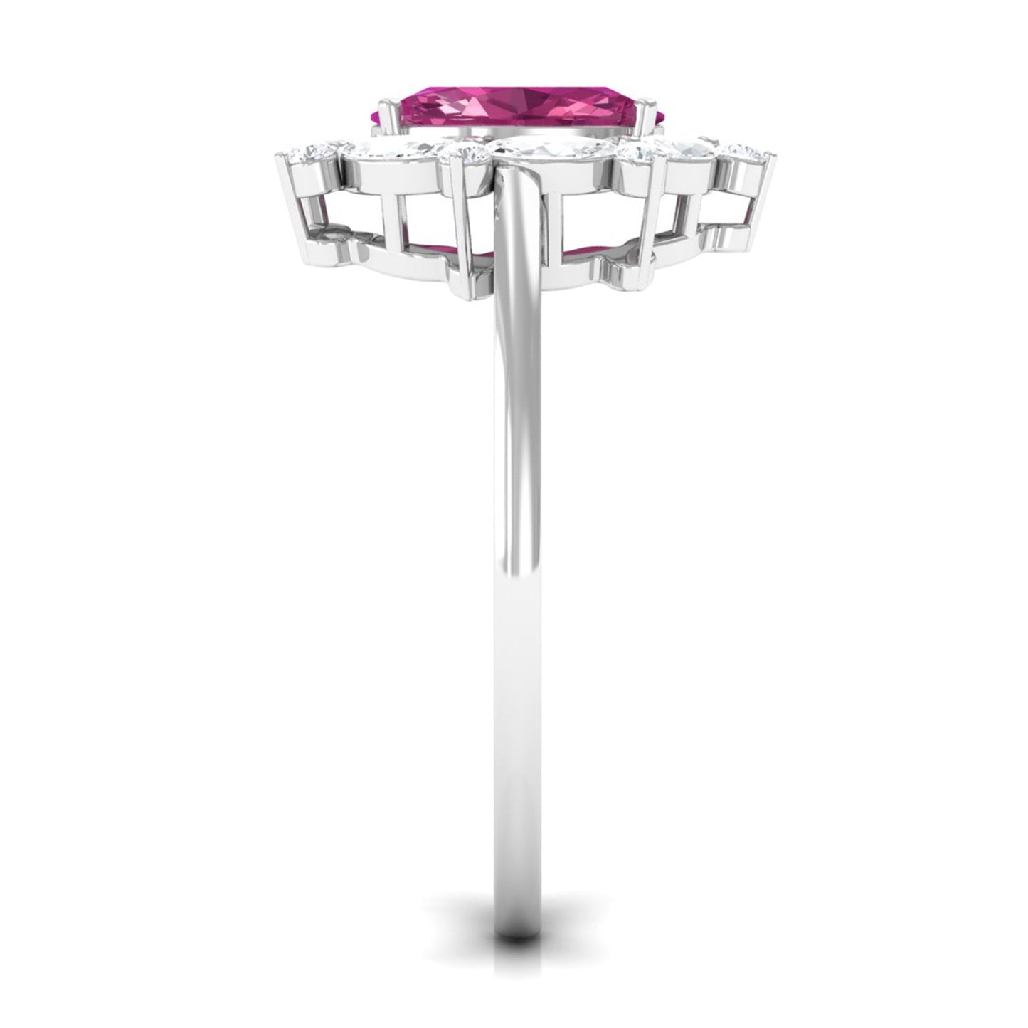 Oval Pink Tourmaline Designer Engagement Ring with Moissanite Halo