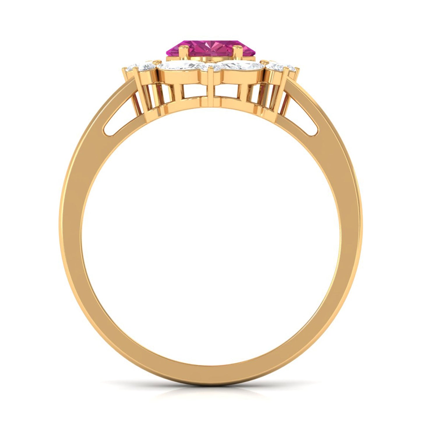 Oval Pink Tourmaline Designer Engagement Ring with Moissanite Halo