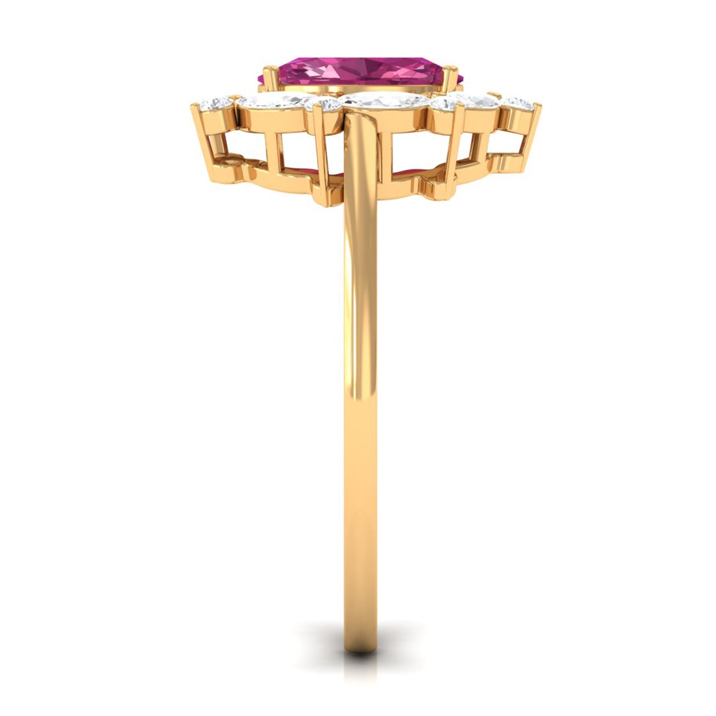 Oval Pink Tourmaline Designer Engagement Ring with Moissanite Halo