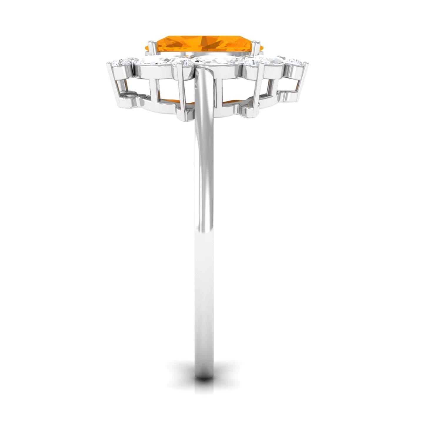 Natural 1 Carat Fire Opal Engagement Ring with Diamond Halo
