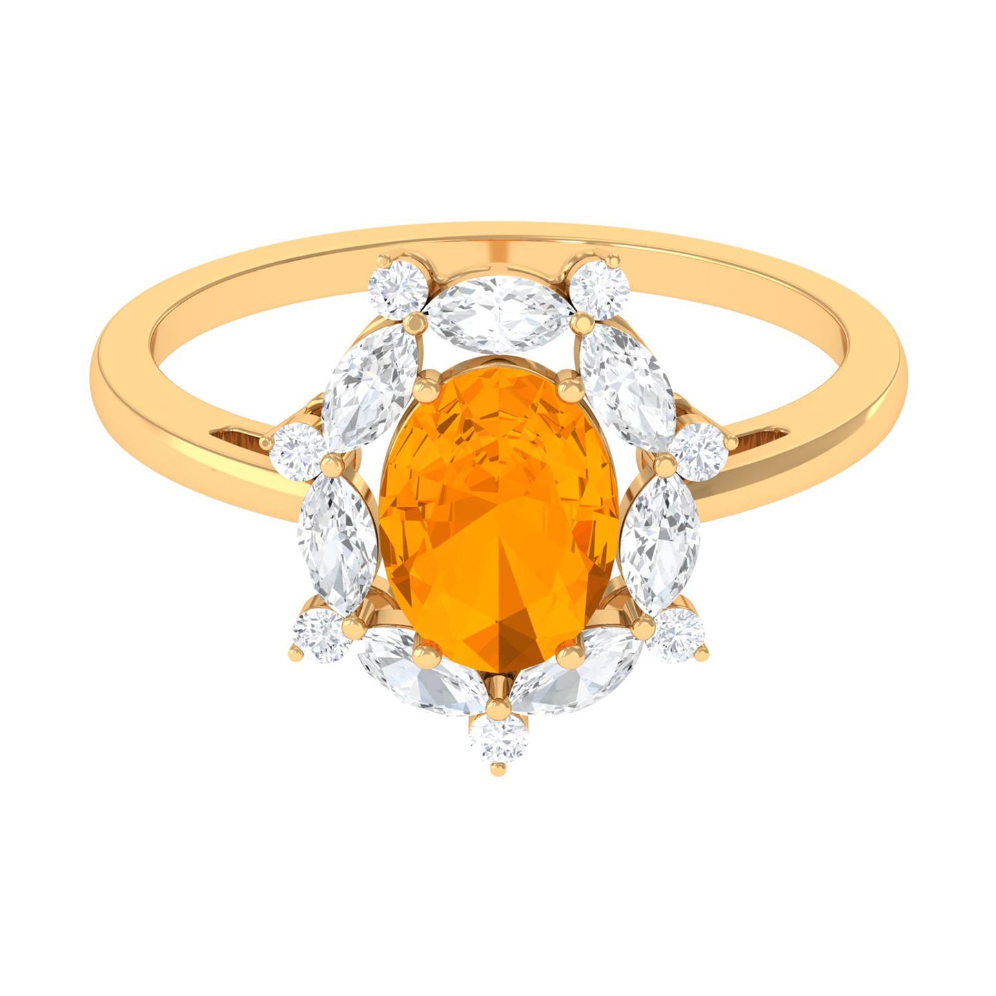 Natural 1 Carat Fire Opal Engagement Ring with Diamond Halo